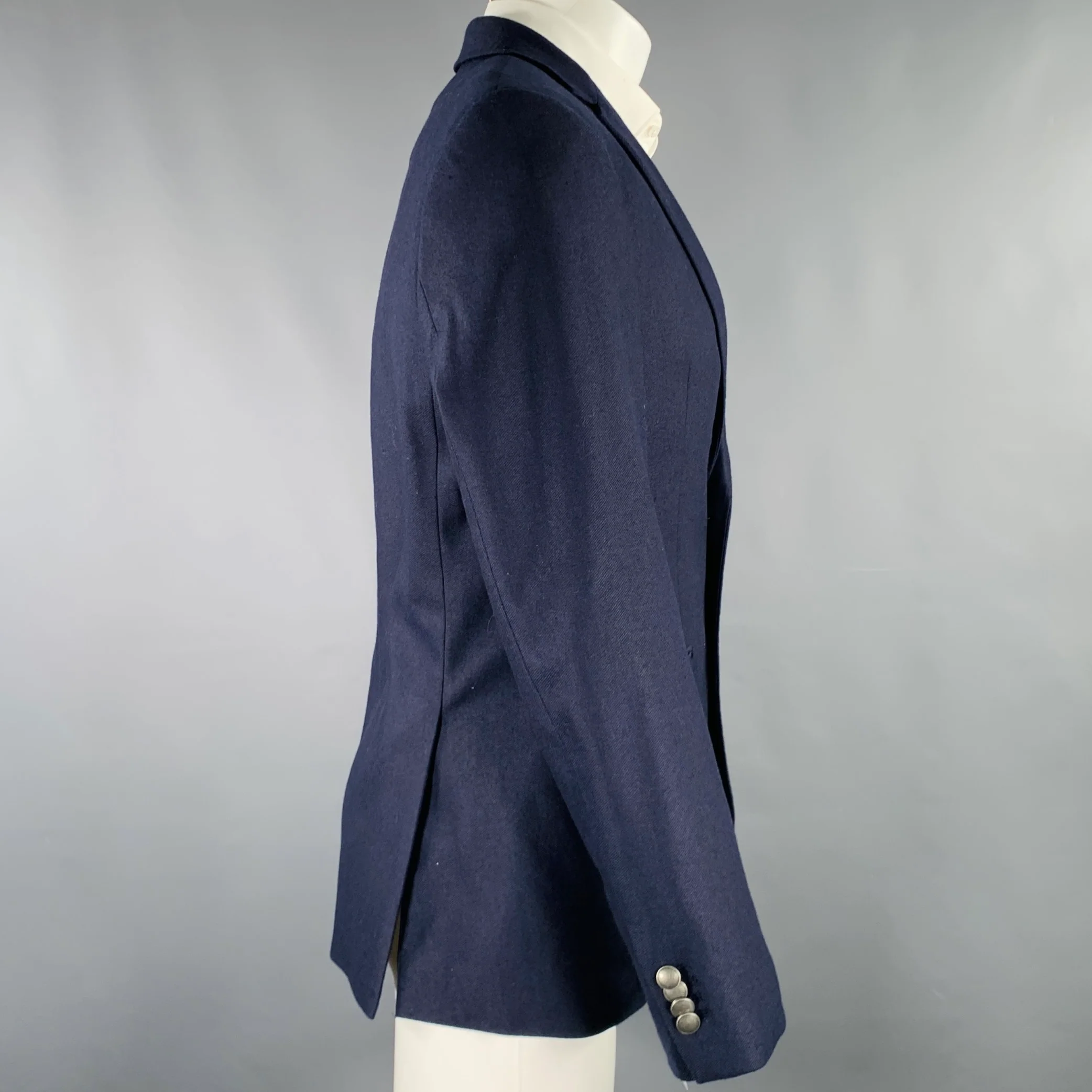 M & S LUXURY Size 38 Navy Twill Wool Blend Notch Lapel Sport Coat - Image 2