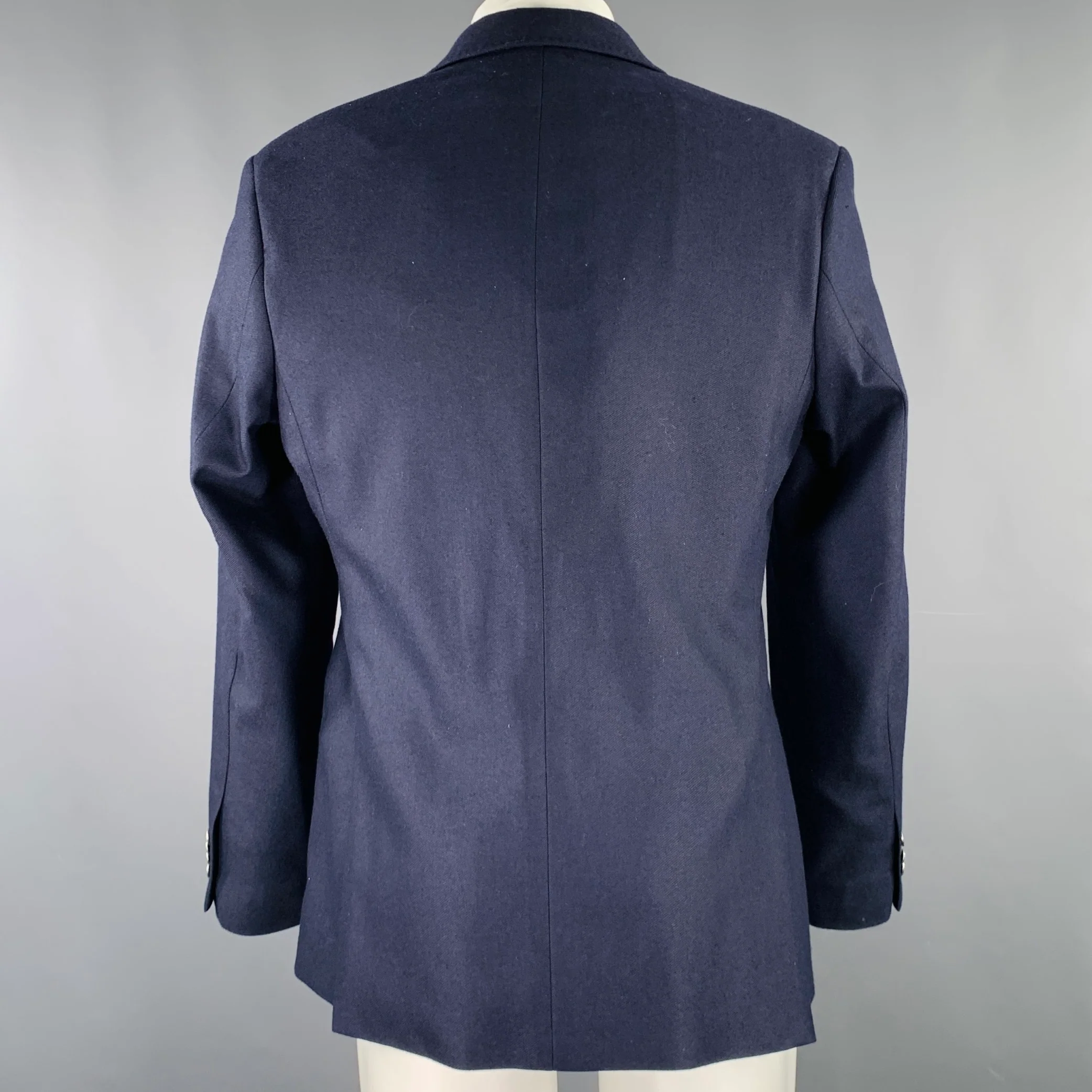 M & S LUXURY Size 38 Navy Twill Wool Blend Notch Lapel Sport Coat - Image 3