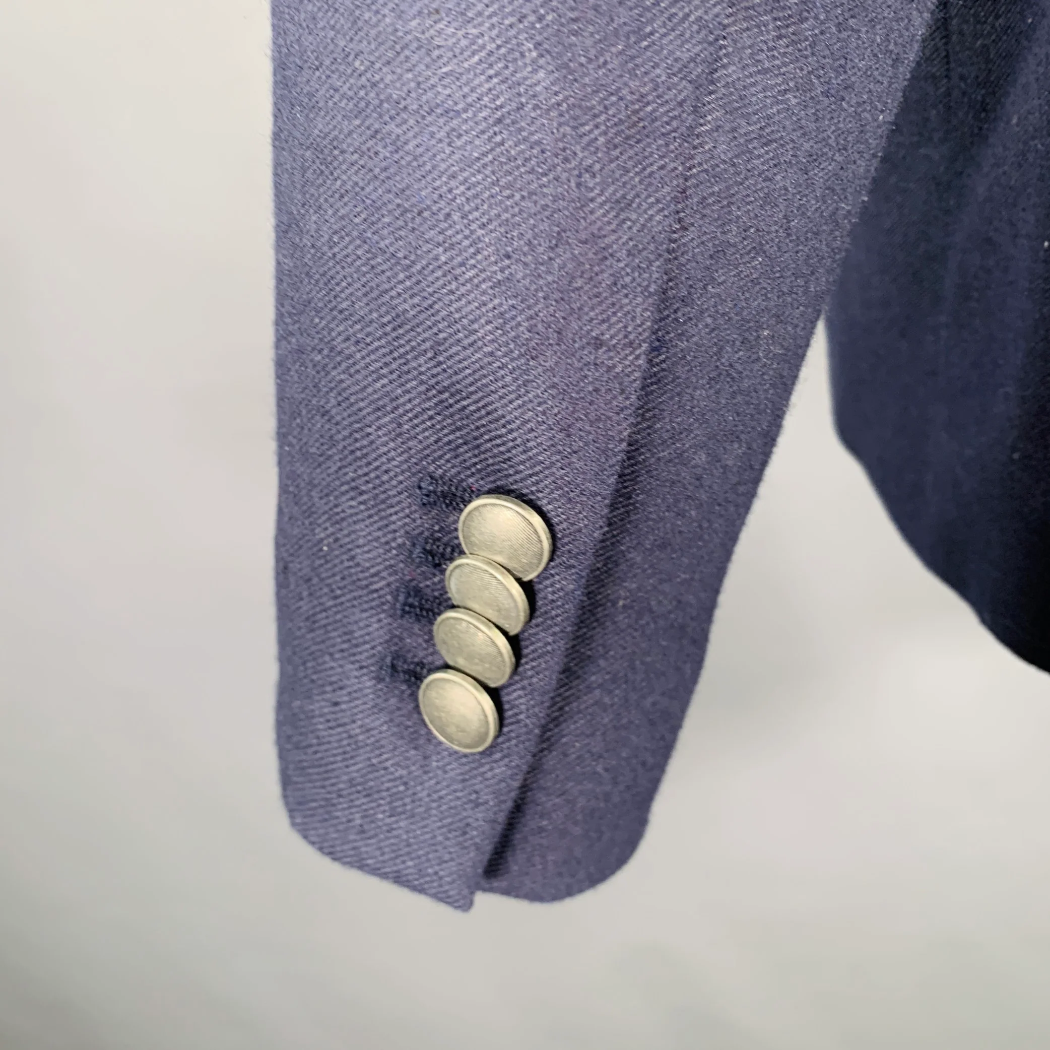 M & S LUXURY Size 38 Navy Twill Wool Blend Notch Lapel Sport Coat - Image 4