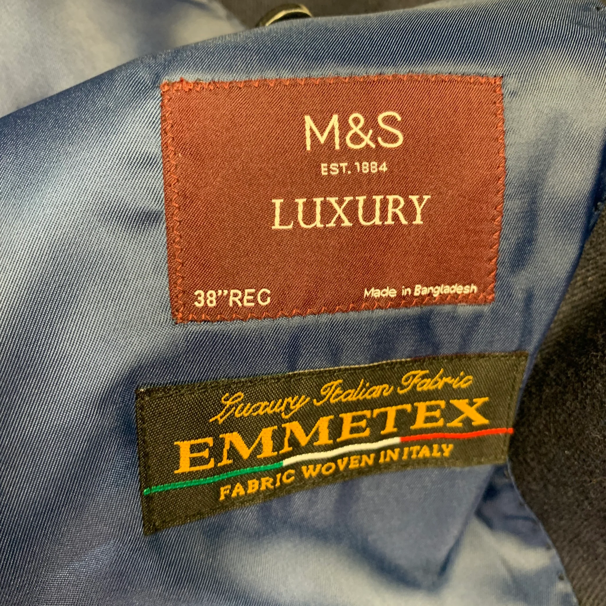M & S LUXURY Size 38 Navy Twill Wool Blend Notch Lapel Sport Coat - Image 9