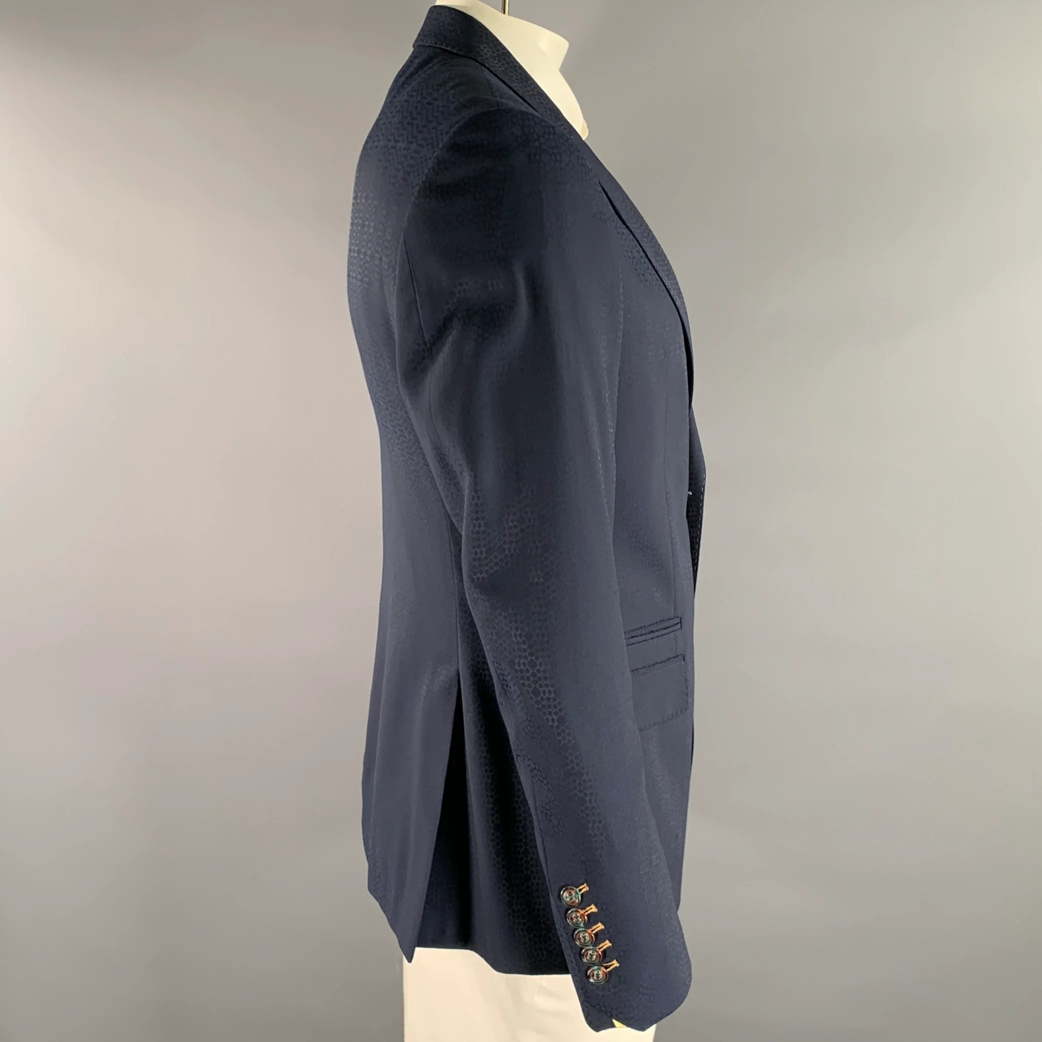 MACEOO Size 44 Navy Scale Print Viscose Blend Notch Lapel Sport Coat - Image 3