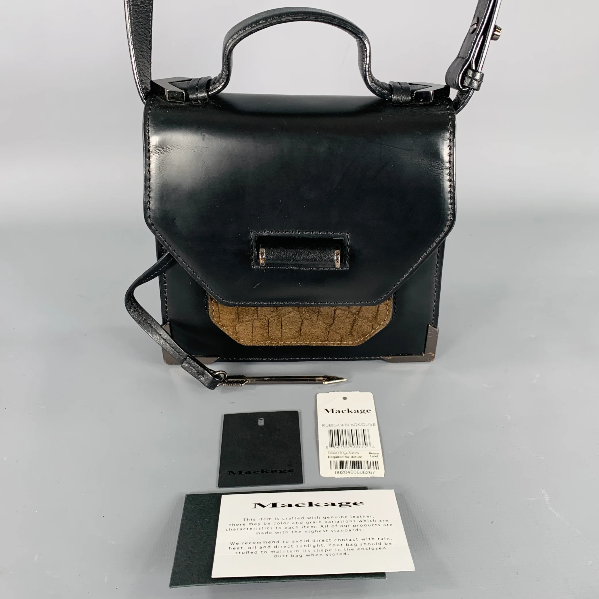 MACKAGE Black Brown Mixed Materials Suede Leather Handbag - Image 6