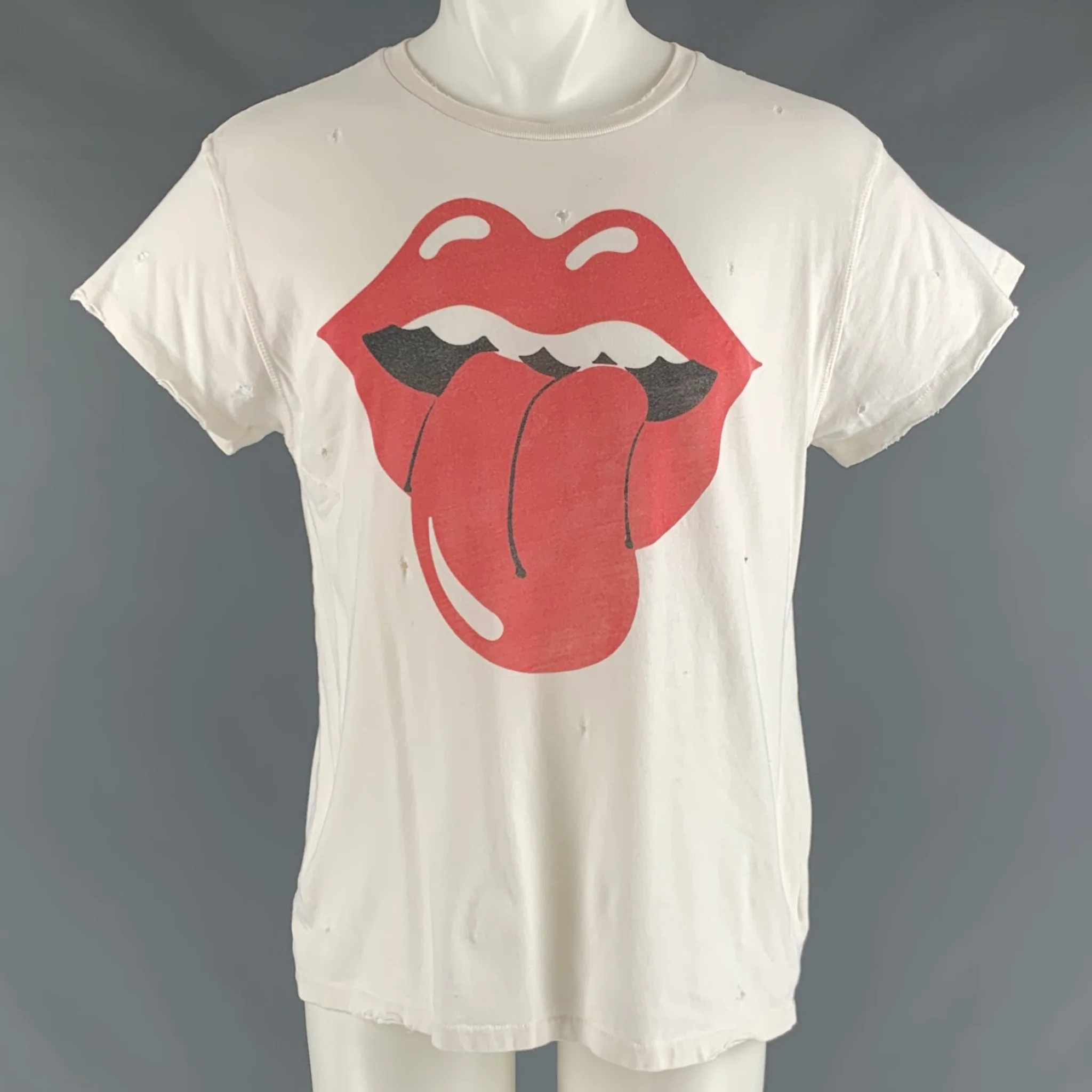 MADEWORN Size M Off White Rock Concert Cotton Distressed T-shirt