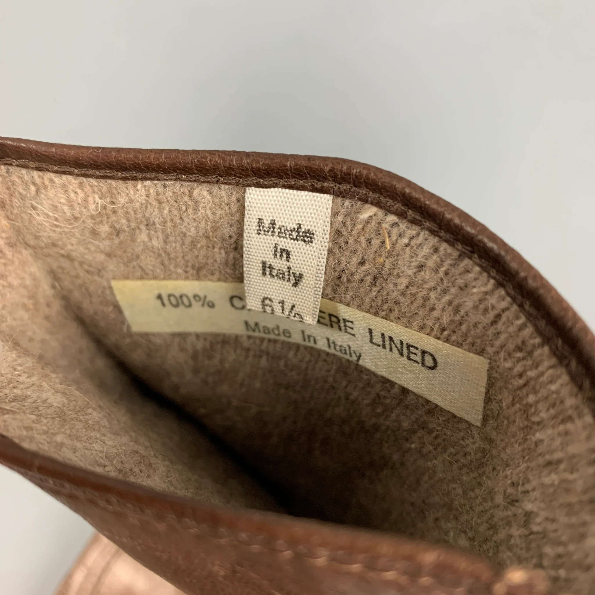 MADOVA Size 6.5 Brown Leather Cashmere Gloves - Image 4