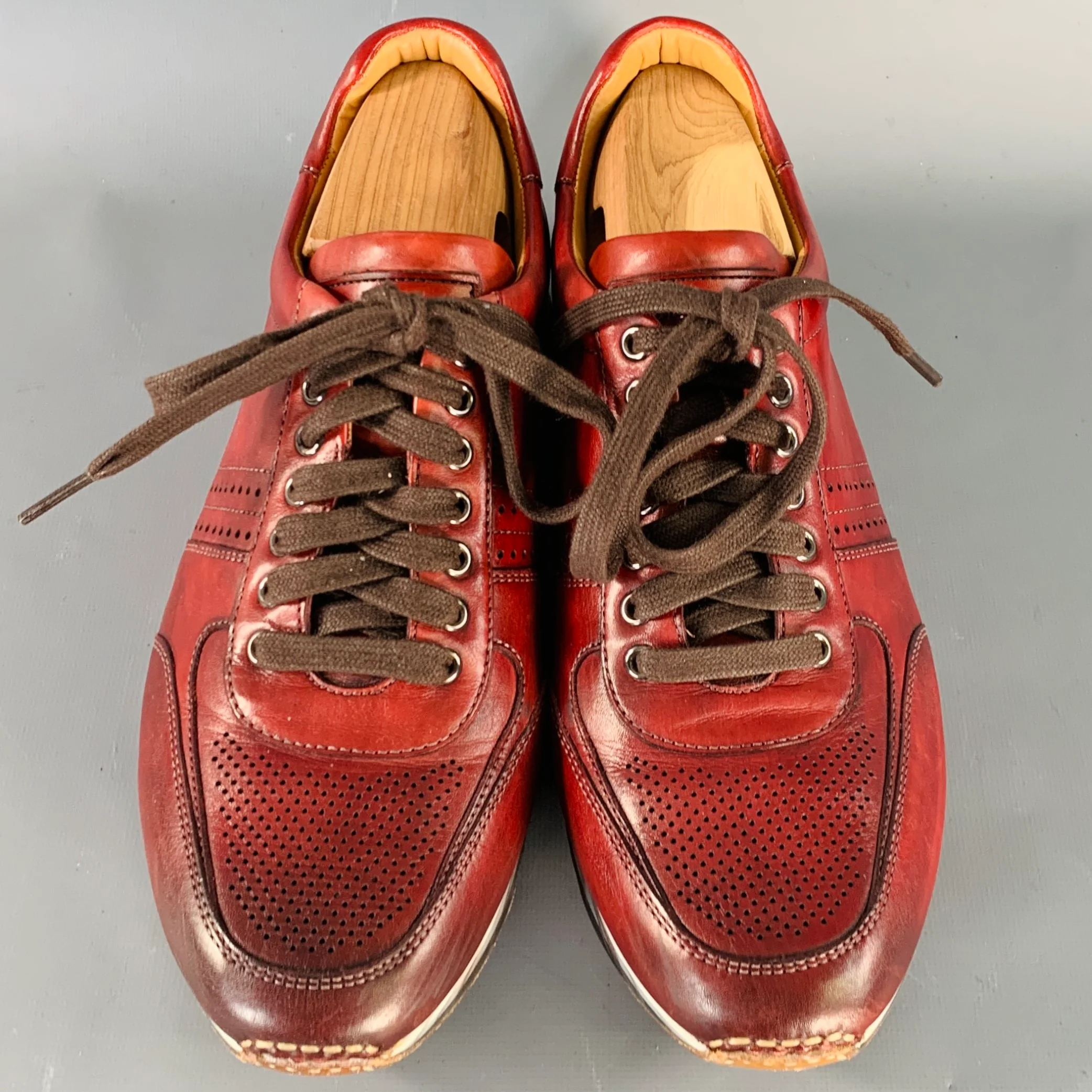 MAGNANNI Size 7 Red Burgundy Perforated Leather Low Top Sneakers - Image 4
