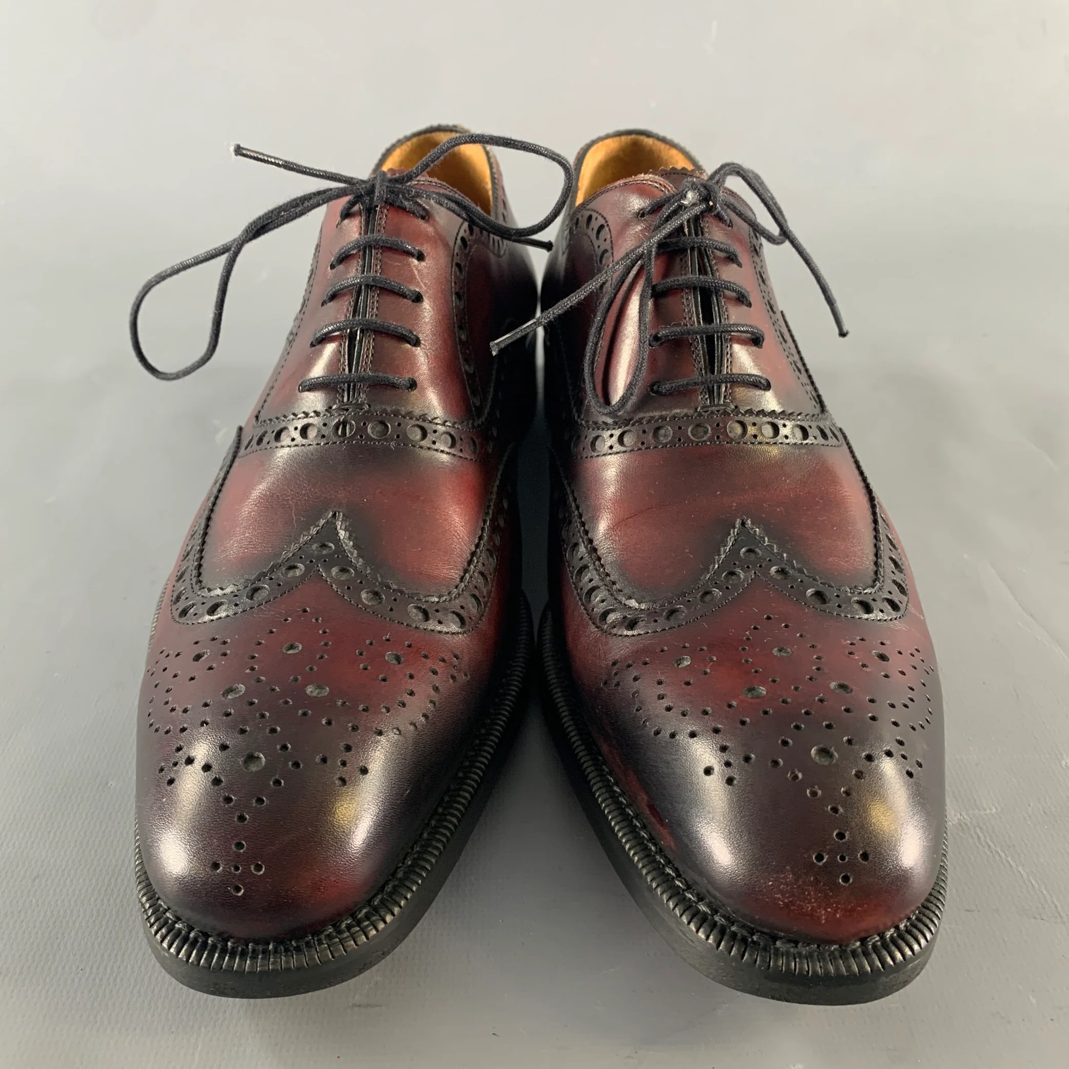 MAGNANNI Size 9.5 Burgundy Antique Leather Wingtip Lace Up Shoes - Image 4