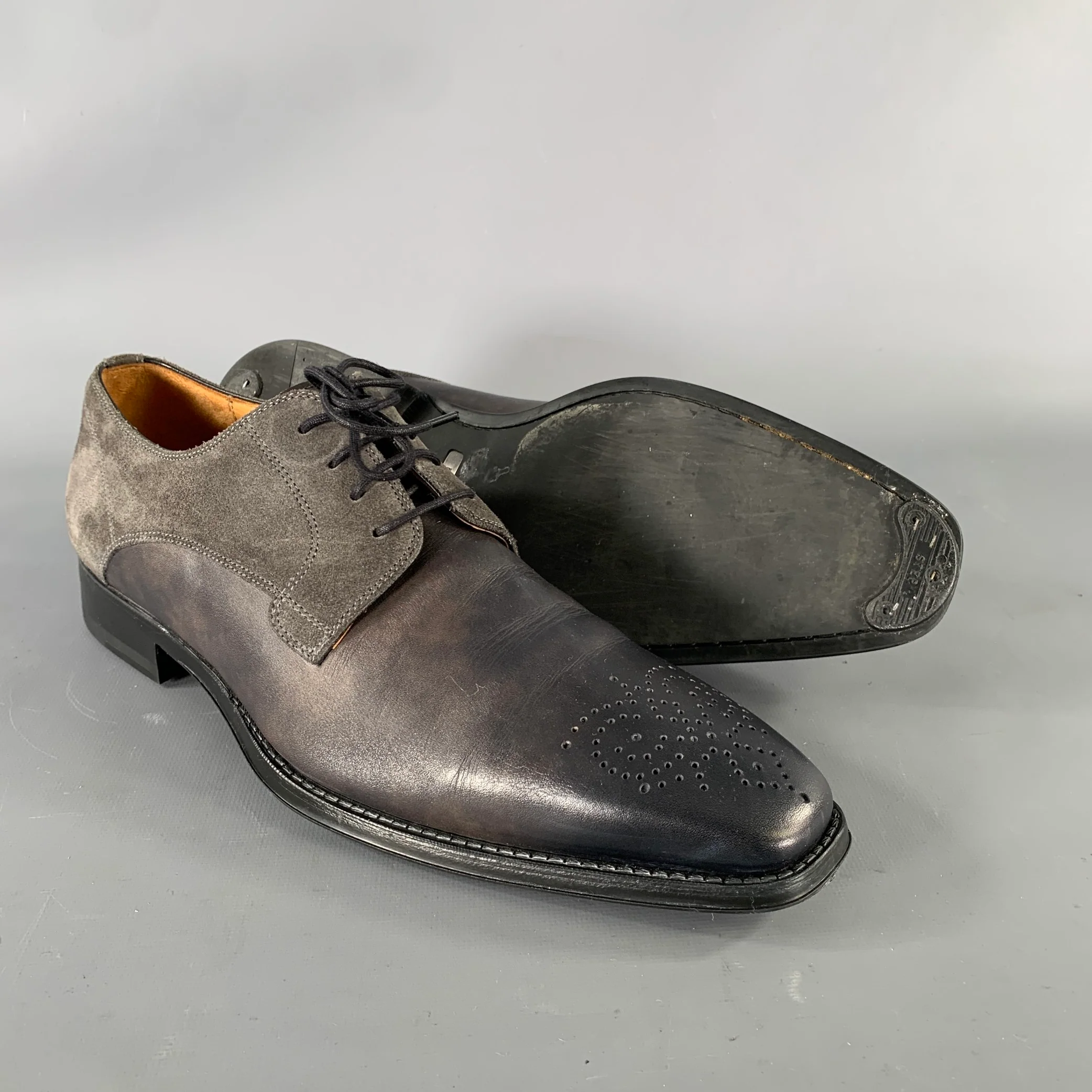 MAGNANNI Size 9.5 Grey Gunmetal Mixed Patterns Mixed Fabrics Lace Up Shoes - Image 5