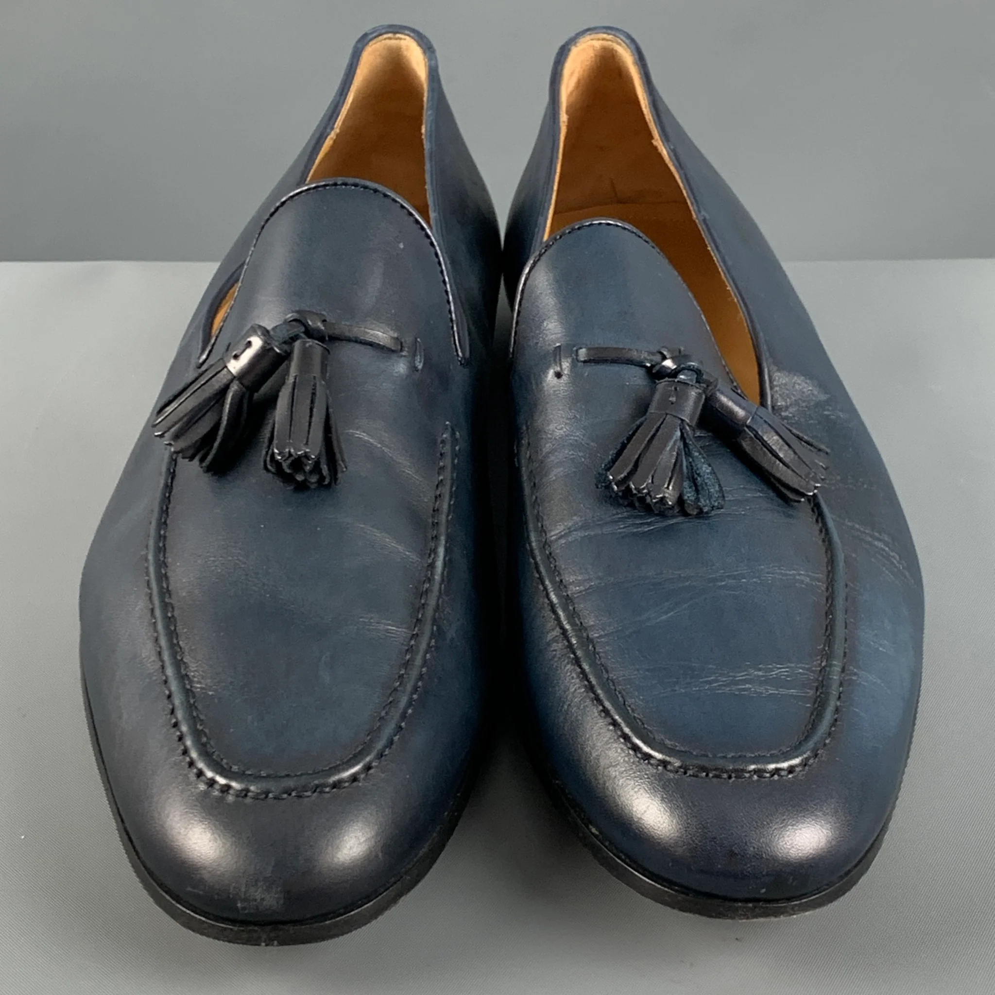 MAGNANNI Size 9.5 Navy Leather Tassels Loafers - Image 4