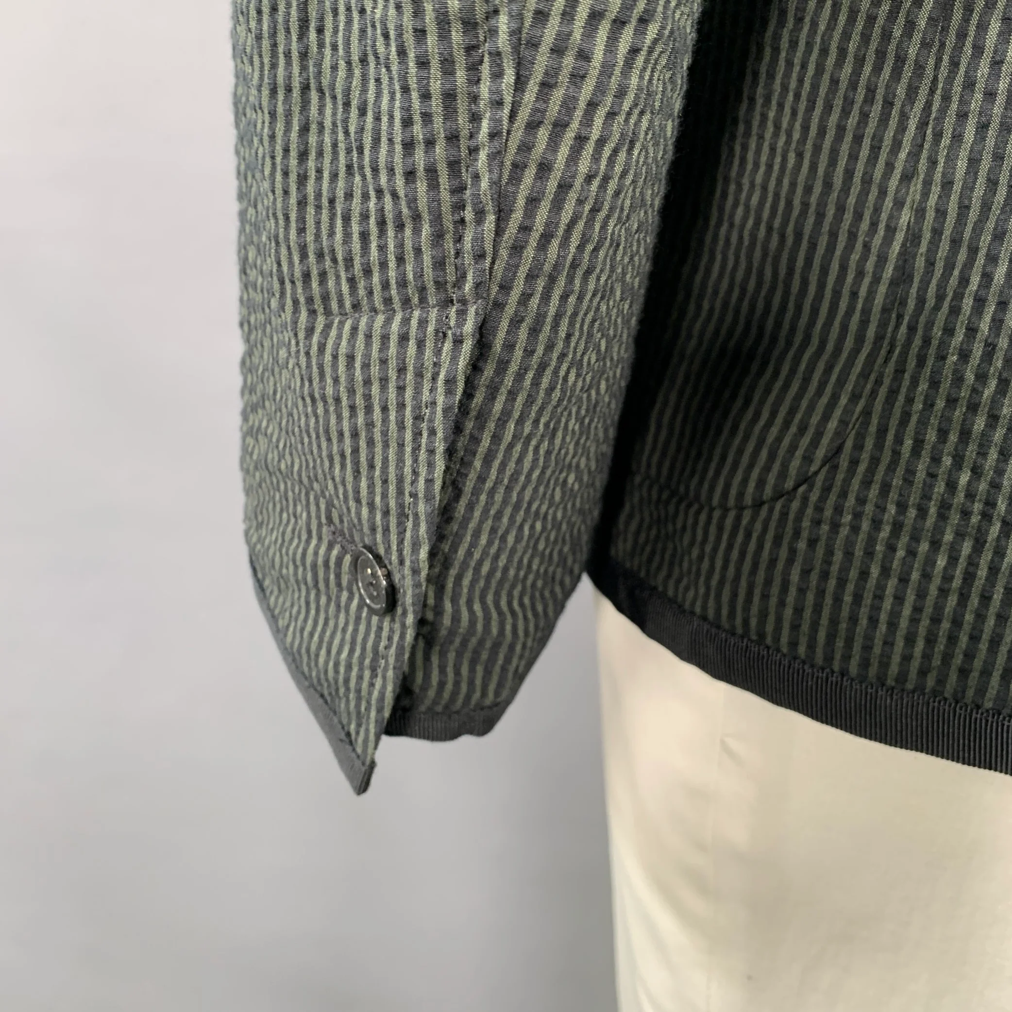 MAISON KITSUNE Size 42 Black Green Seersucker Cotton Sport Coat - Image 6