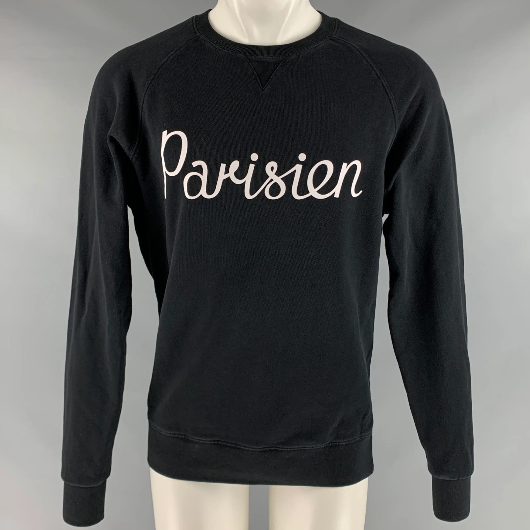 MAISON KITSUNE Size M Black White Graphic Cotton Crew-Neck Sweatshirt