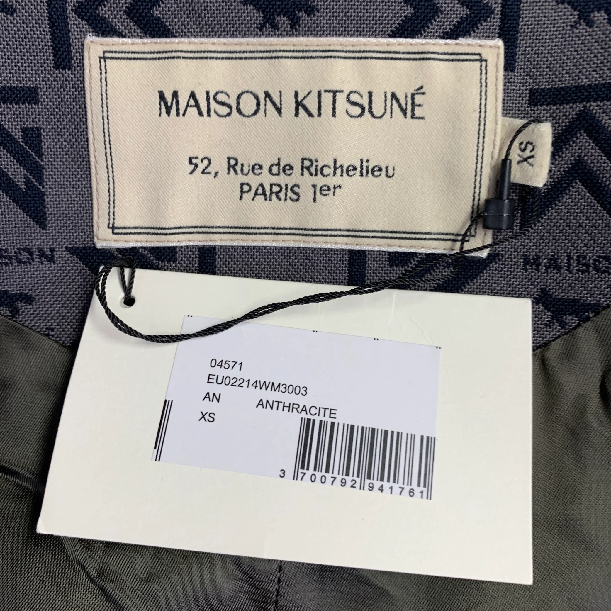 MAISON KITSUNE Size XS Grey Navy Monogram Polyester Blend Coat - Image 5