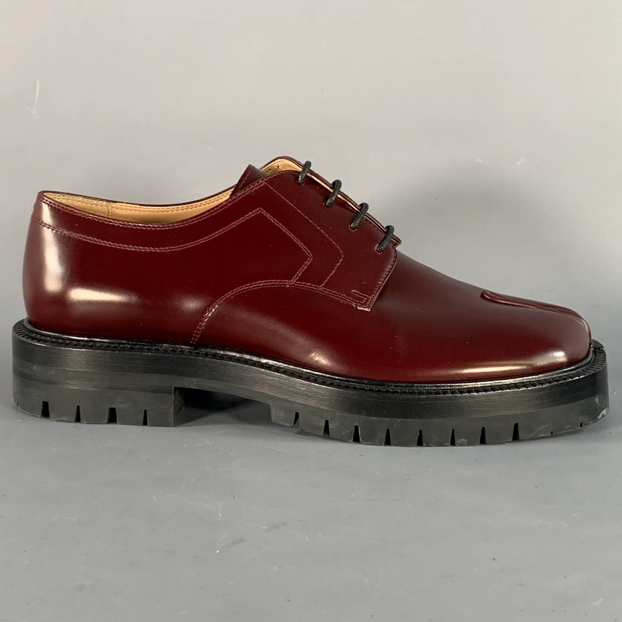 MAISON MARGIELA Size 10 Burgundy Leather Tabi Lug Sole Lace-up Derby Shoes - Image 2