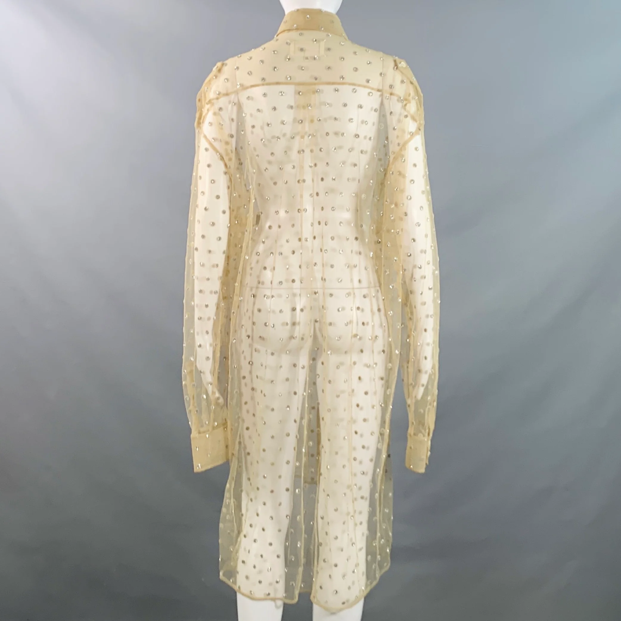 MAISON MARGIELA Size 2 Khaki Silver Polyamide Dots Oversized Shirt Dress - Image 4