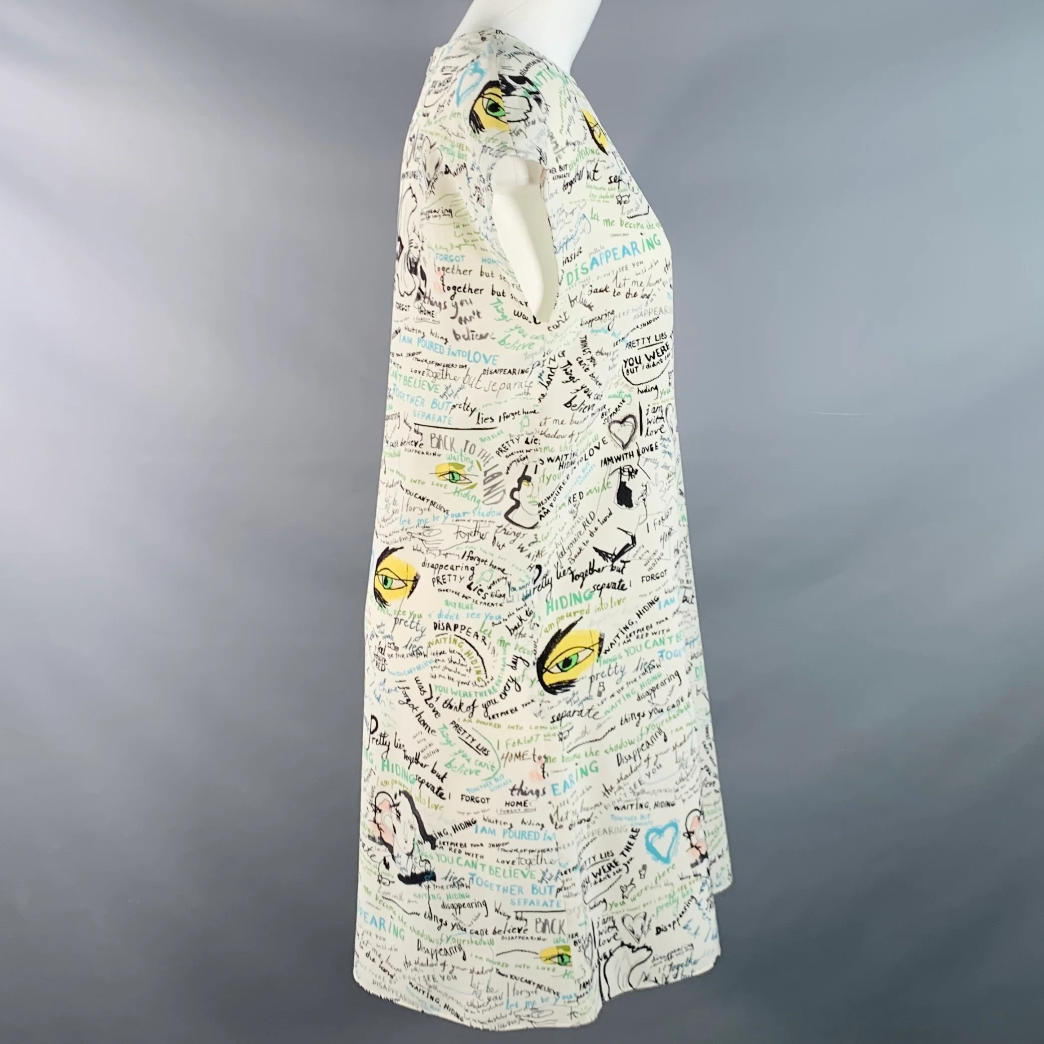 MAISON MARGIELA Size 2 White Multi Color Silk Graffiti Midi Box Dress - Image 3