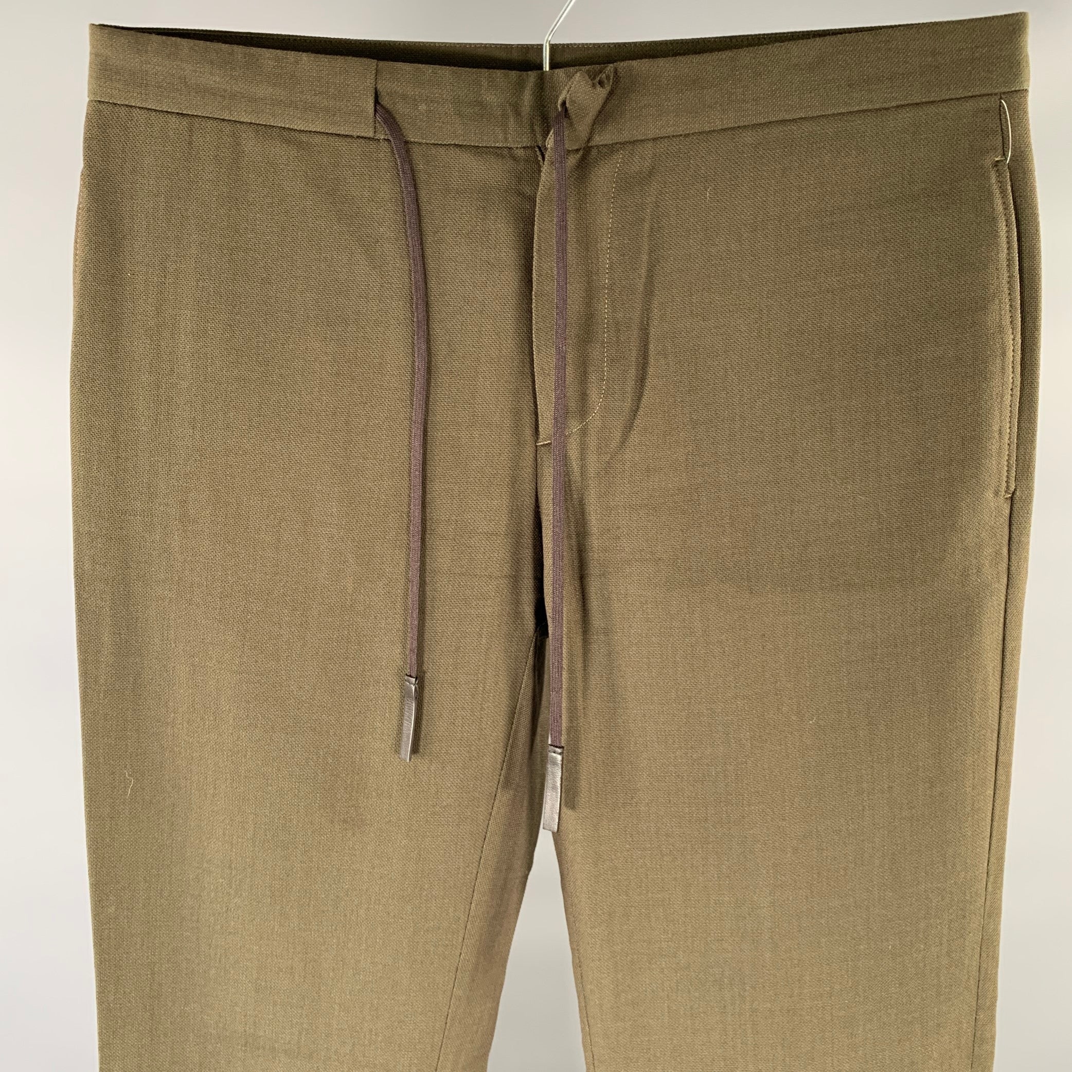 MAISON MARGIELA Size 32 Green Olive Heather Wool Straight Casual Pants - Image 2