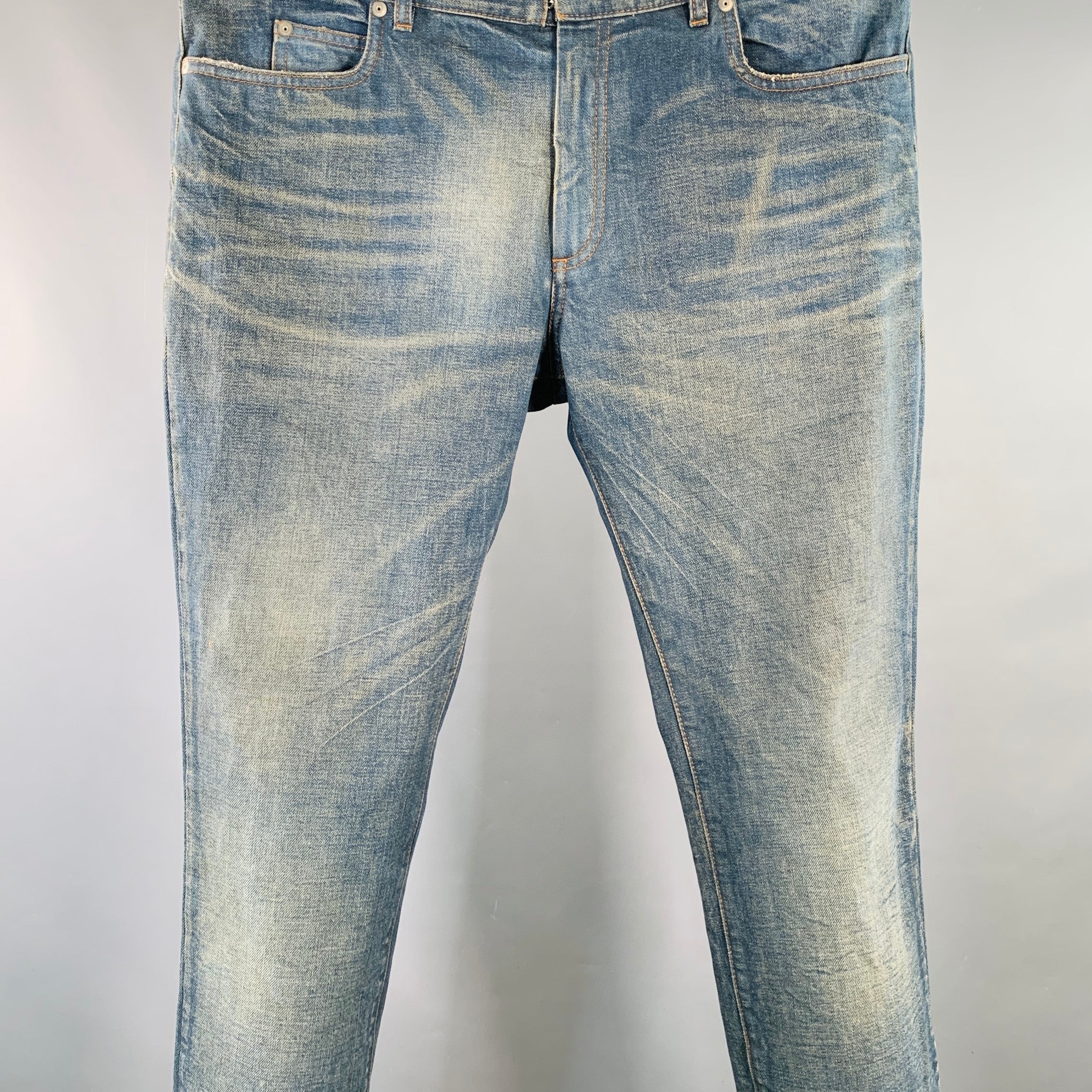 MAISON MARGIELA Size 36 Blue Washed Cotton Denim Twill Tapered Zip Fly Jeans - Image 2
