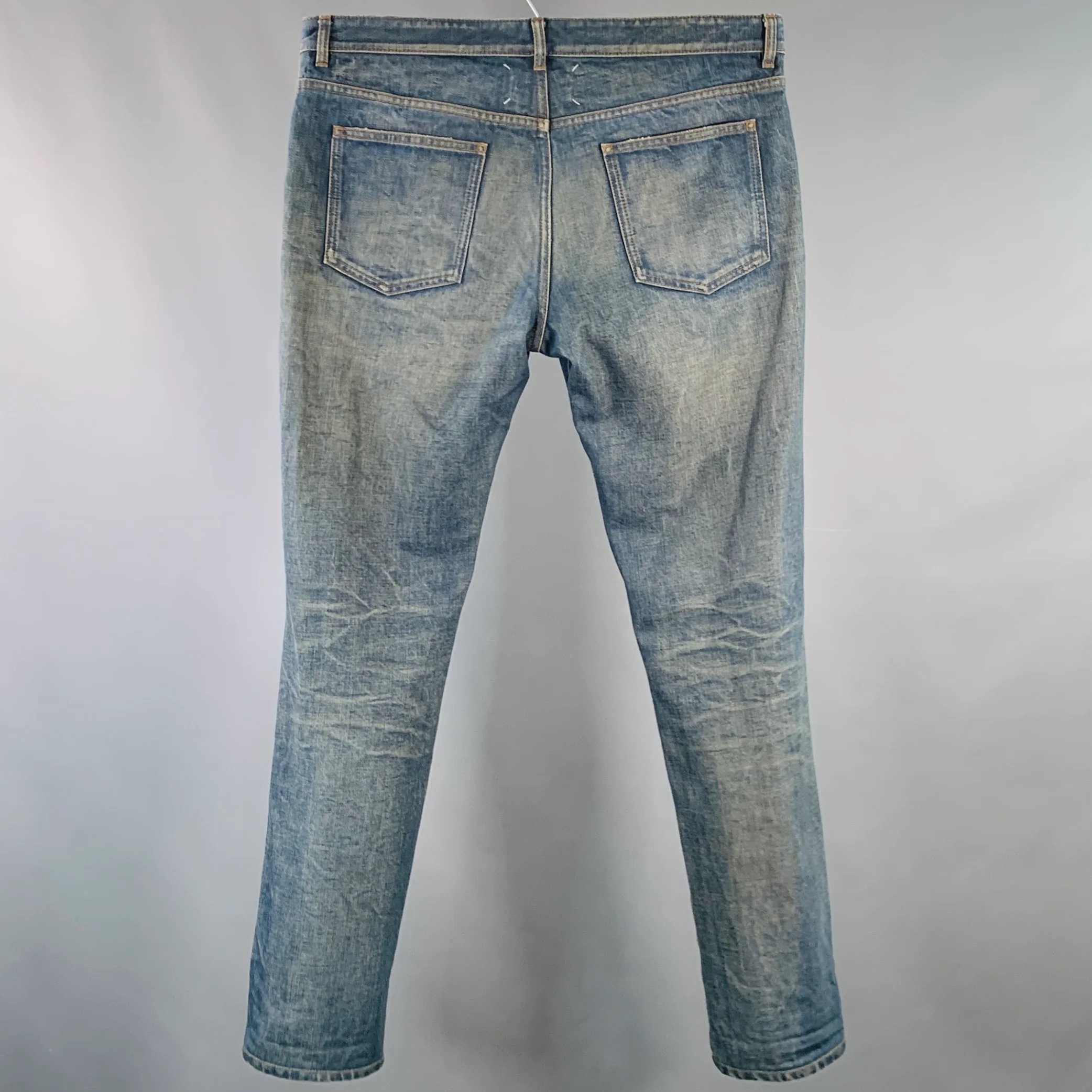 MAISON MARGIELA Size 36 Blue Washed Cotton Denim Twill Tapered Zip Fly Jeans - Image 3