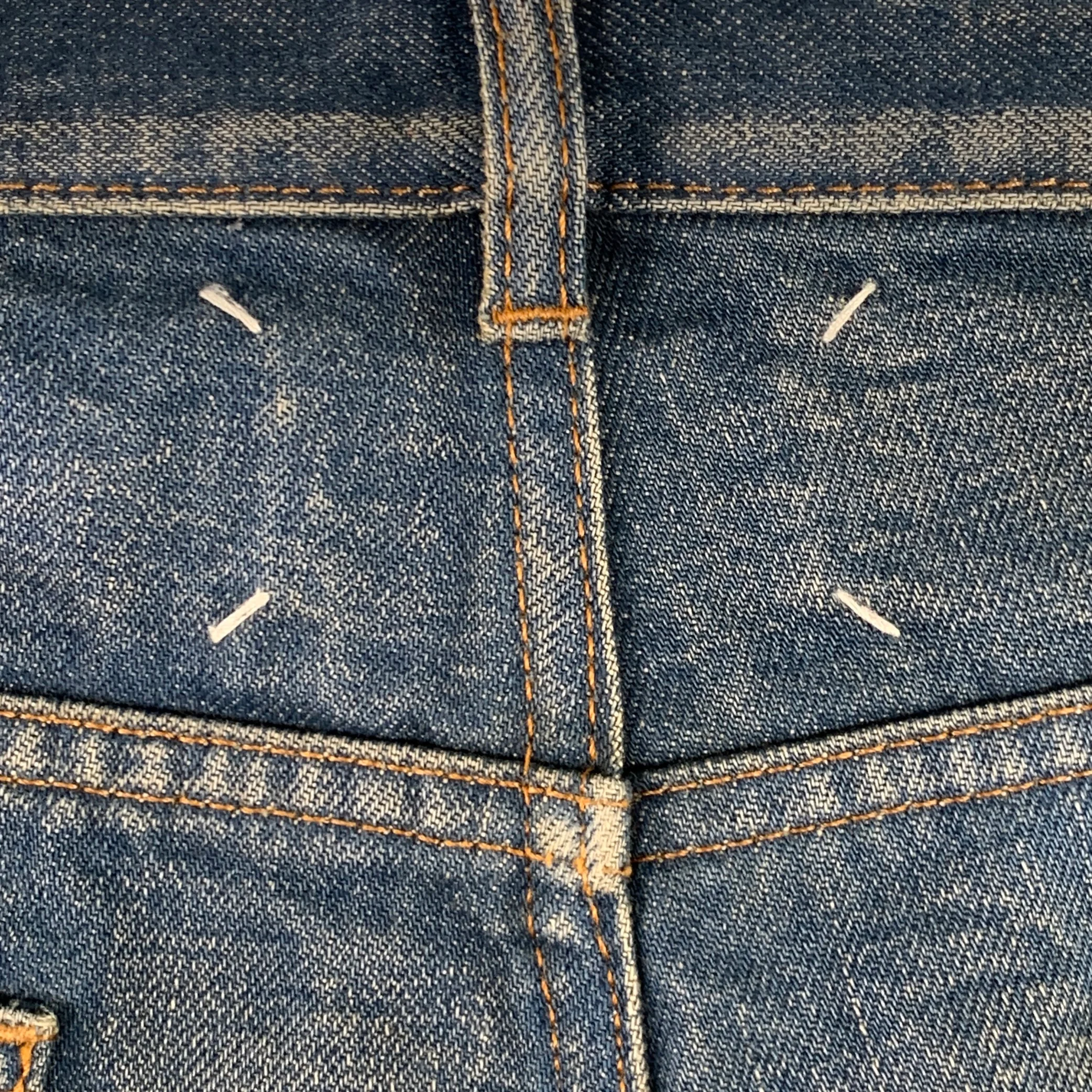 MAISON MARGIELA Size 36 Blue Washed Cotton Denim Twill Tapered Zip Fly Jeans - Image 4