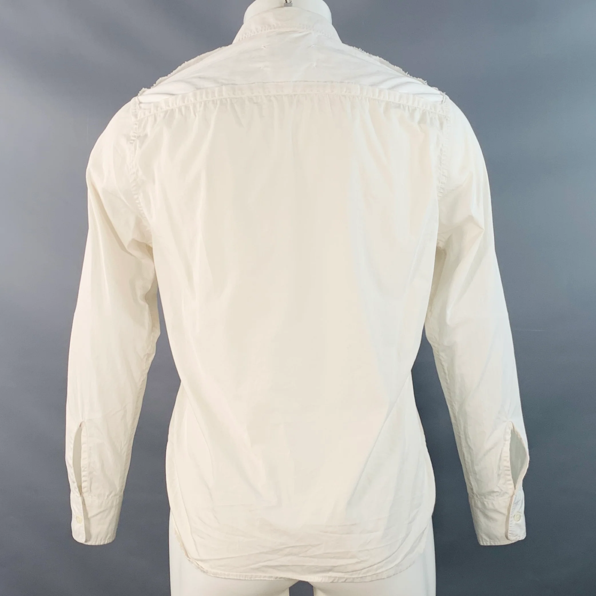 MAISON MARGIELA Size 39 White Cotton Curved Cutaway Long Sleeve Shirt - Image 4