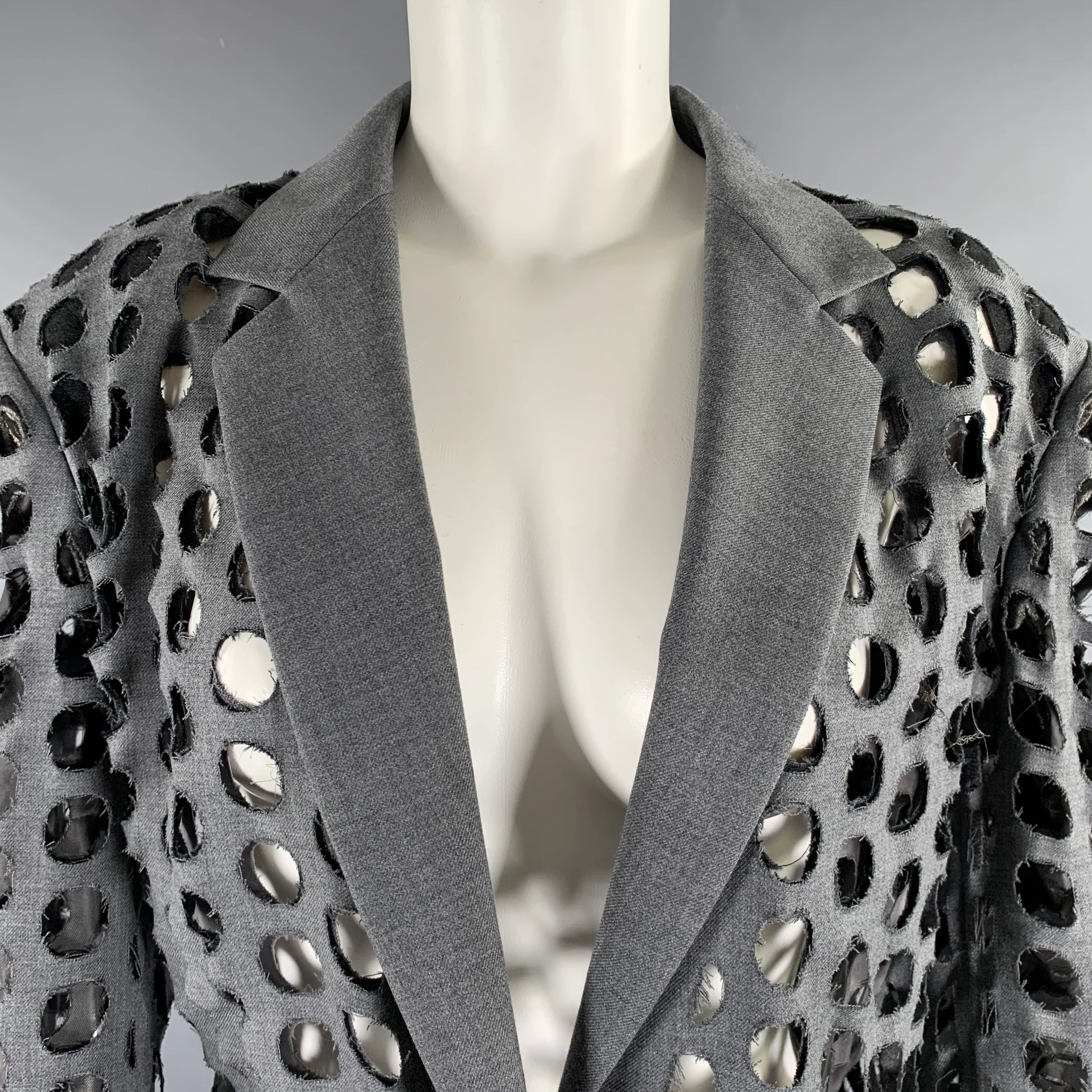 MAISON MARGIELA Size 4 Grey Wool Polyester Blazer Jacket - Image 2