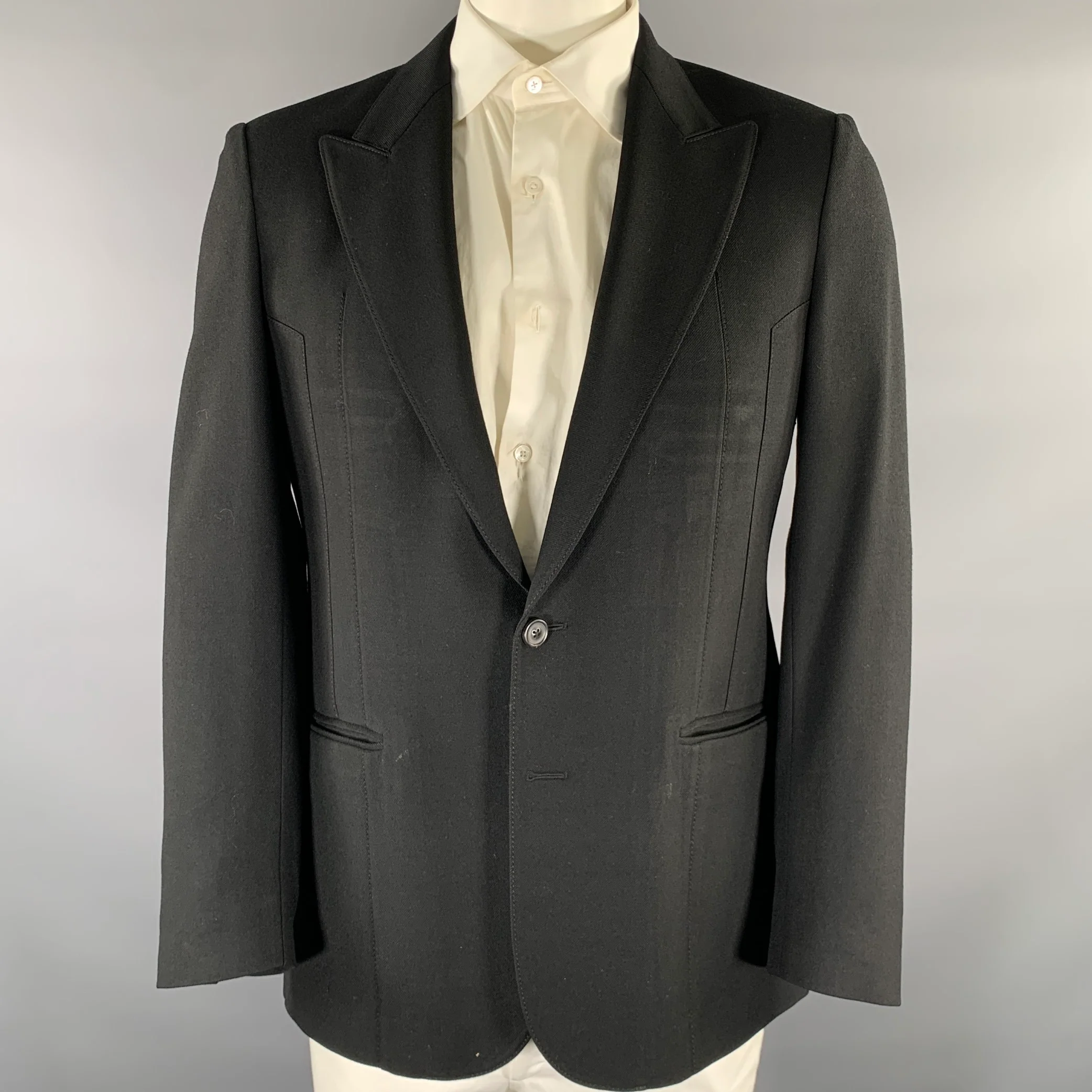 MAISON MARGIELA Size 42 Black Wool Peak Lapel Sport Coat