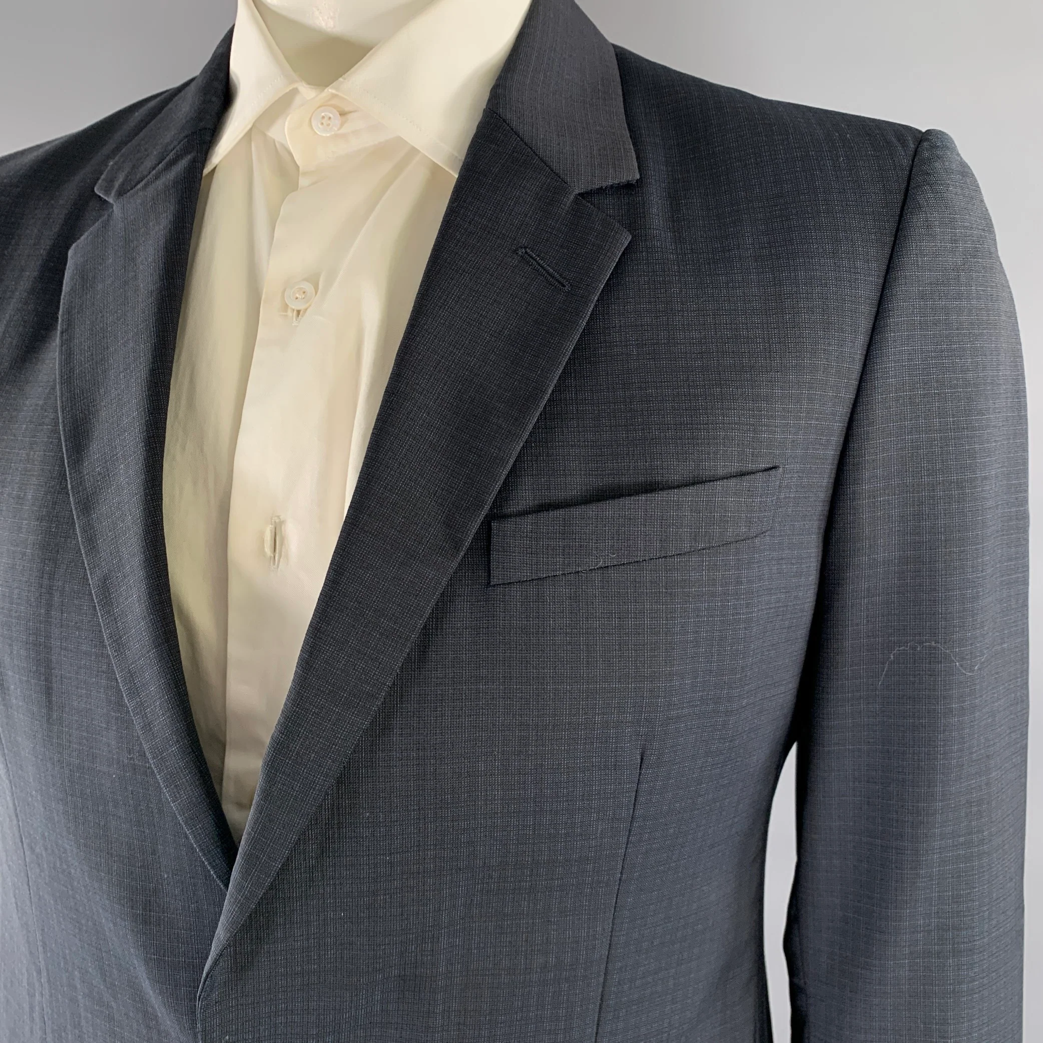 MAISON MARGIELA Size 42 Grey Blue Plaid Wool Notch Lapel Sport Coat - Image 2