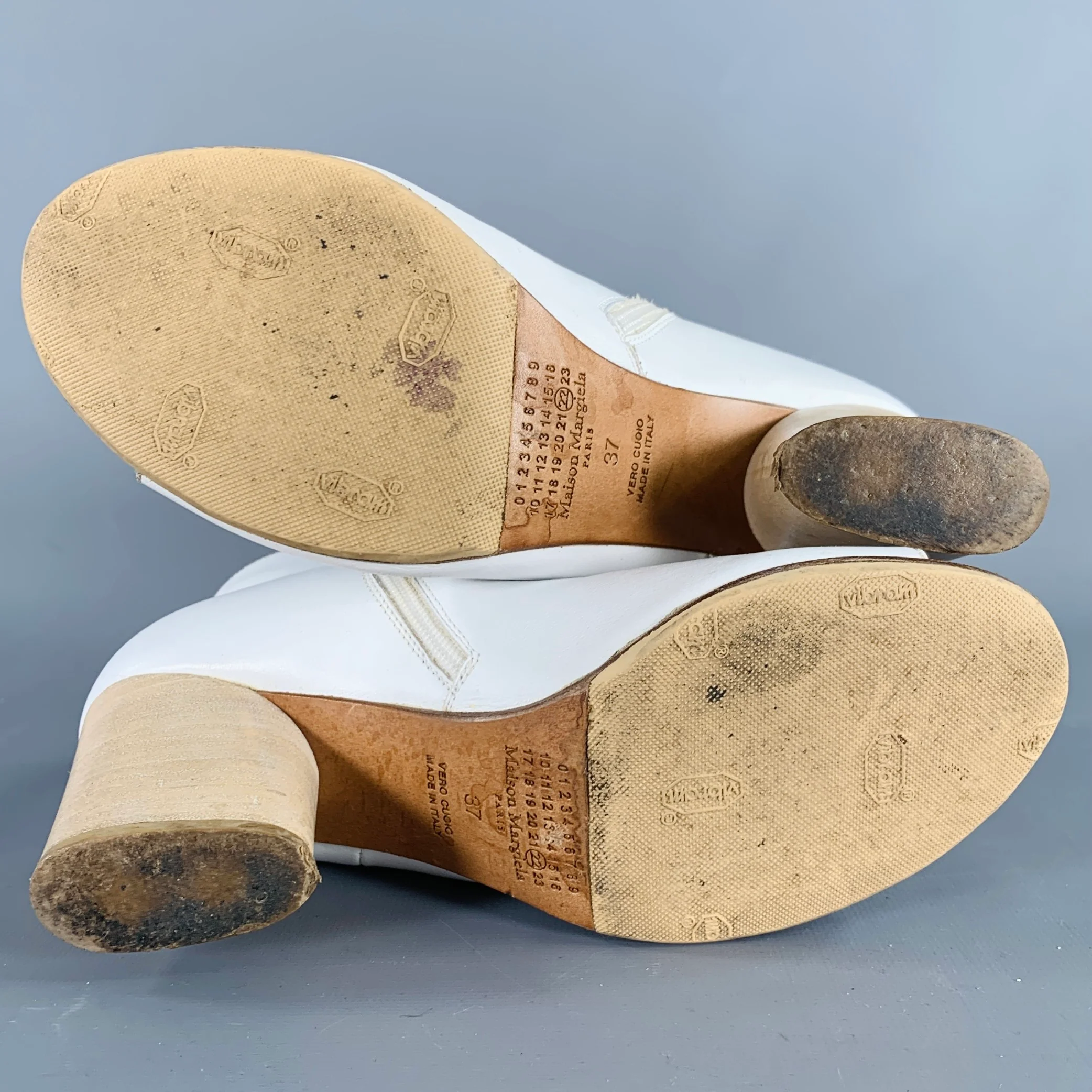 MAISON MARGIELA Size 7 White Natural Leather Peep Toe Boots - Image 6