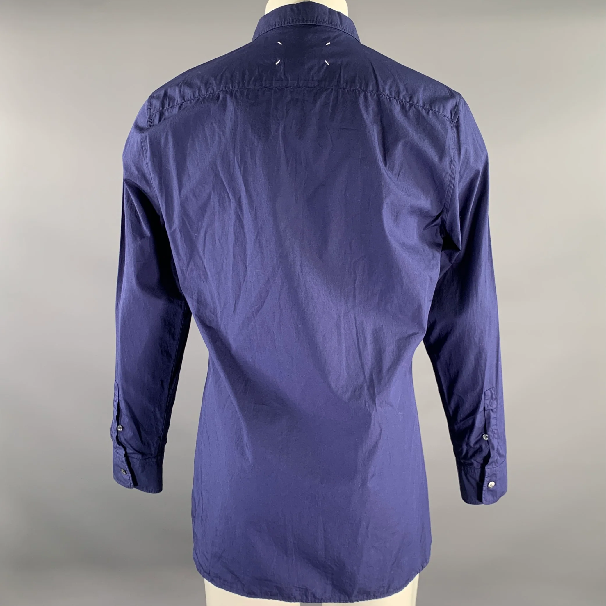 MAISON MARGIELA Size L Blue Reversed Pocket Long Sleeve Shirt - Image 4