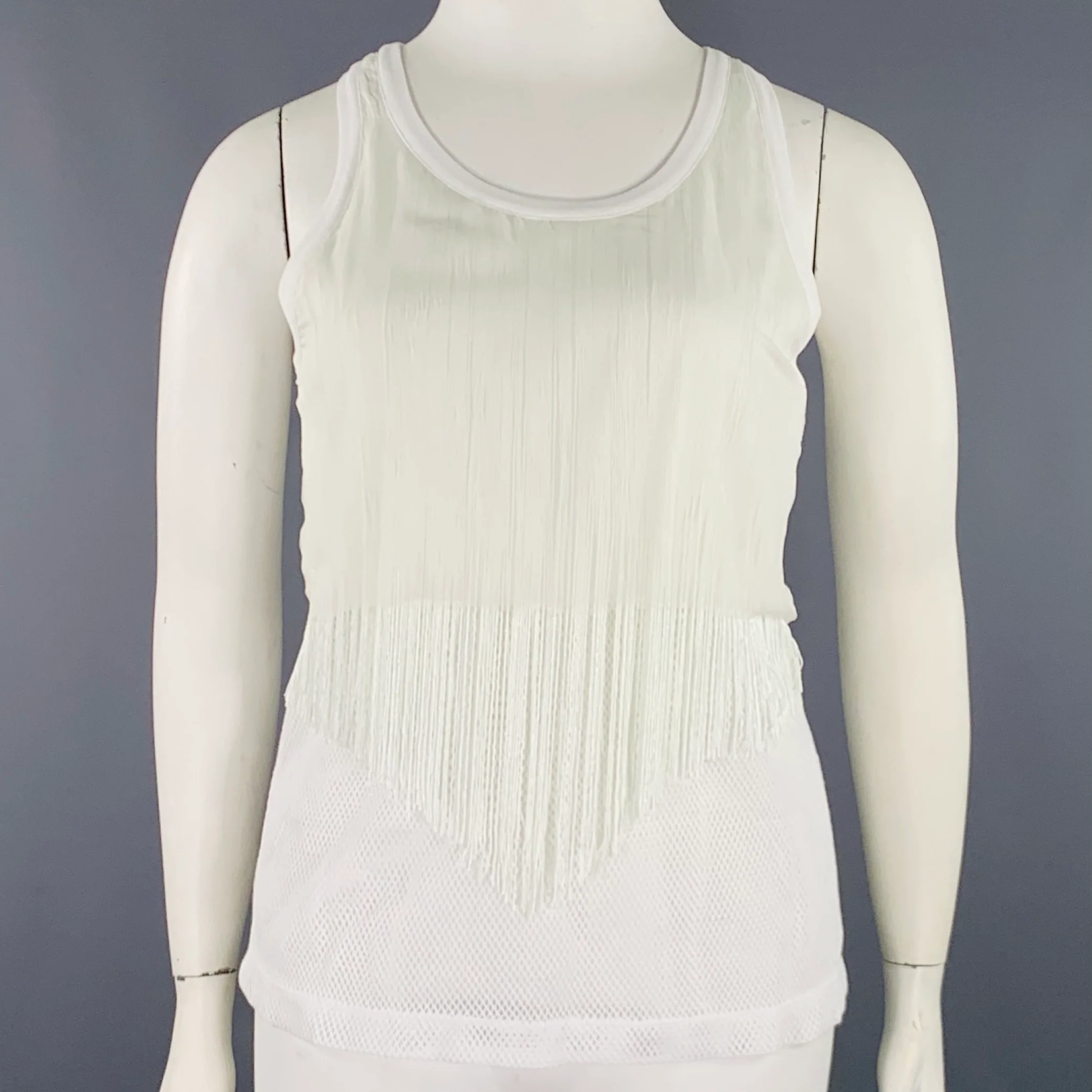 MAISON MARGIELA Size L White Cotton Fringe Tank Casual Top