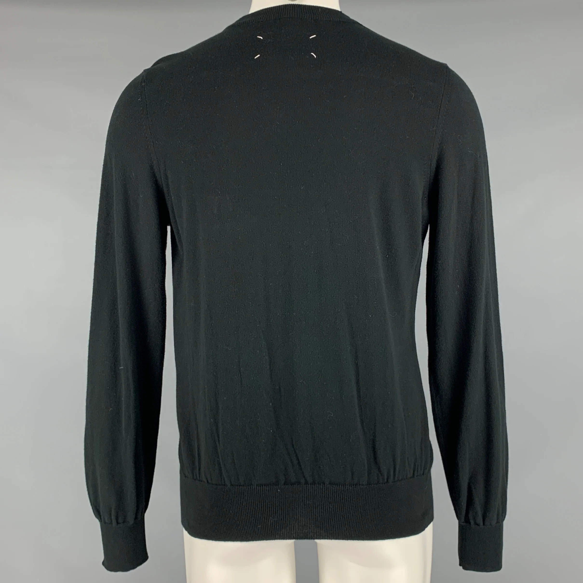 MAISON MARGIELA Size M Black Textured Cotton V-Neck Cardigan - Image 3