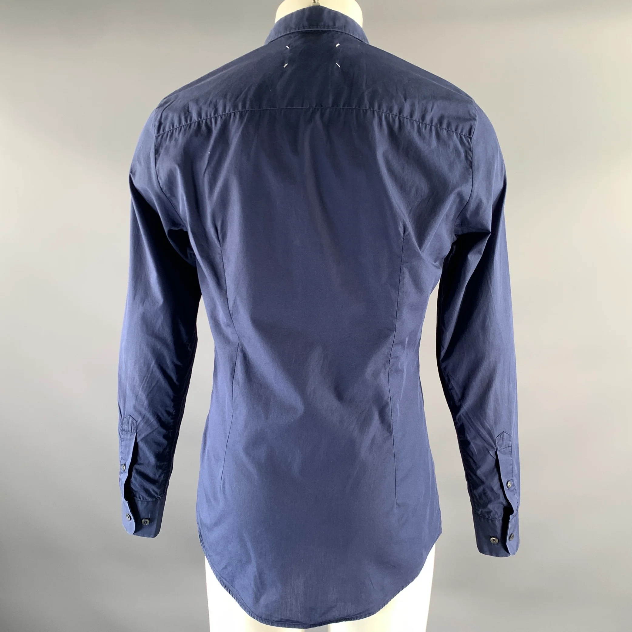 MAISON MARGIELA Size M Navy Cotton Button Down Long Sleeve Shirt - Image 4
