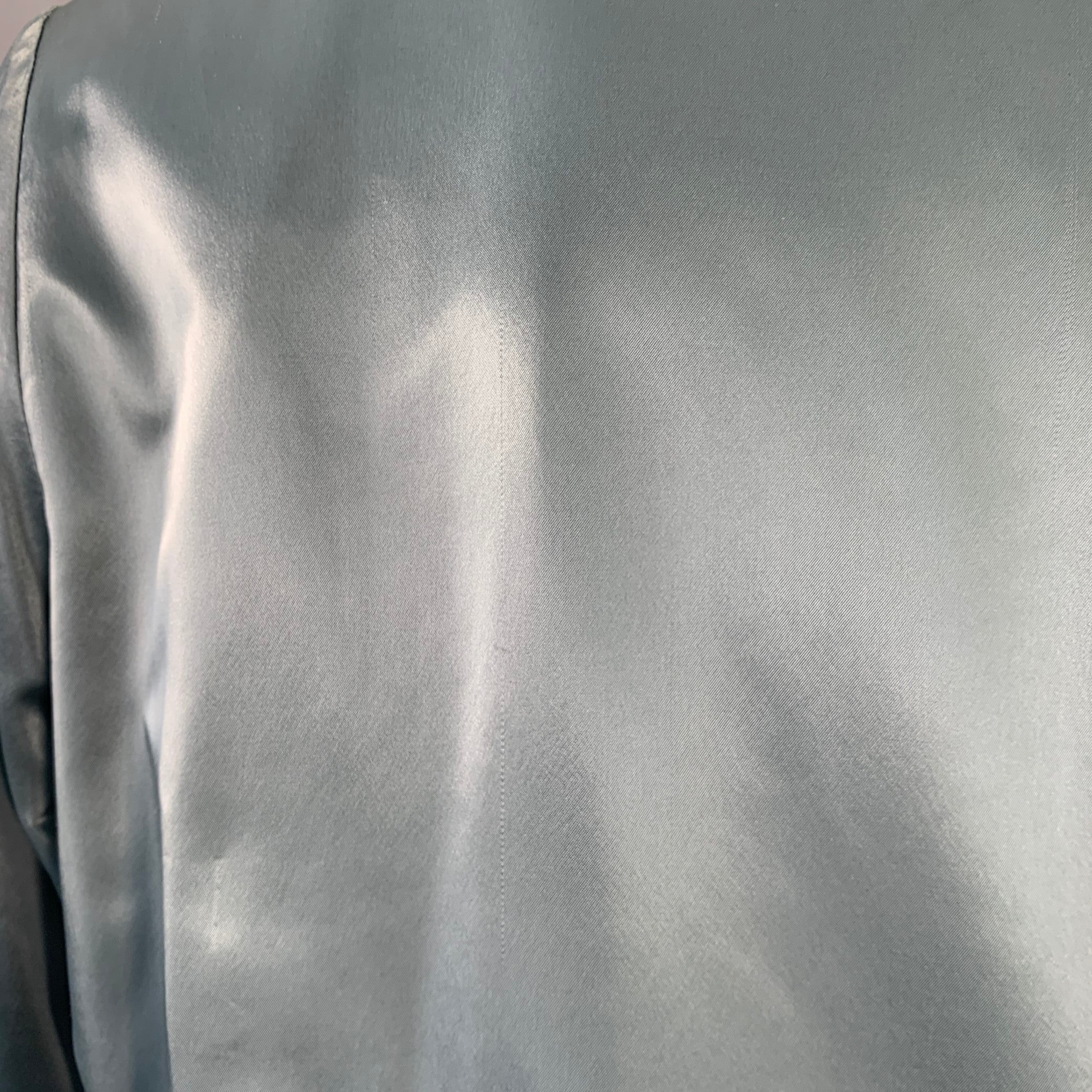 MAISON MARGIELA Size S Blue Grey Contrast Trim Satin Bomber Jacket - Image 3