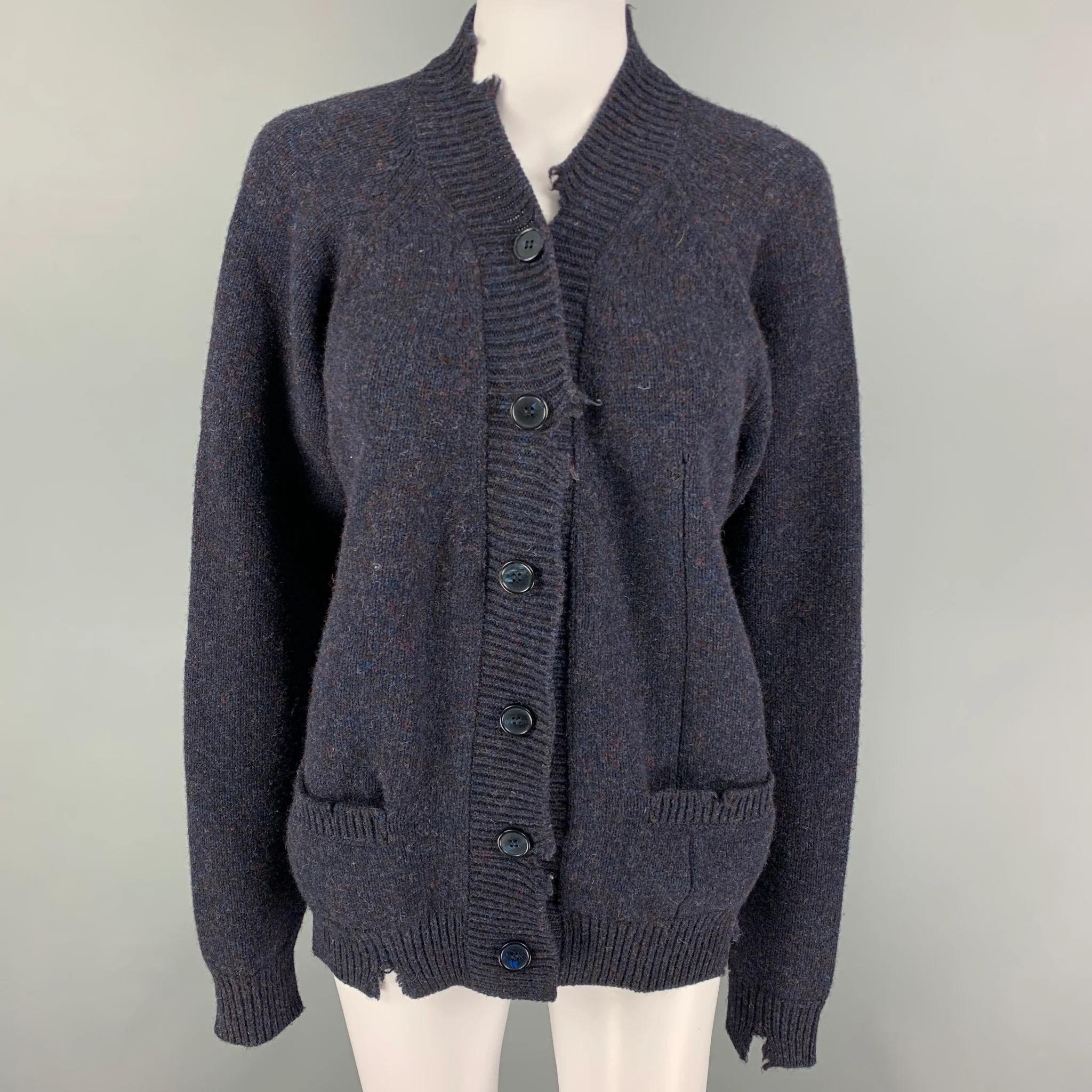 MAISON MARGIELA Size S Navy Knitted Lana Wool Cardigan