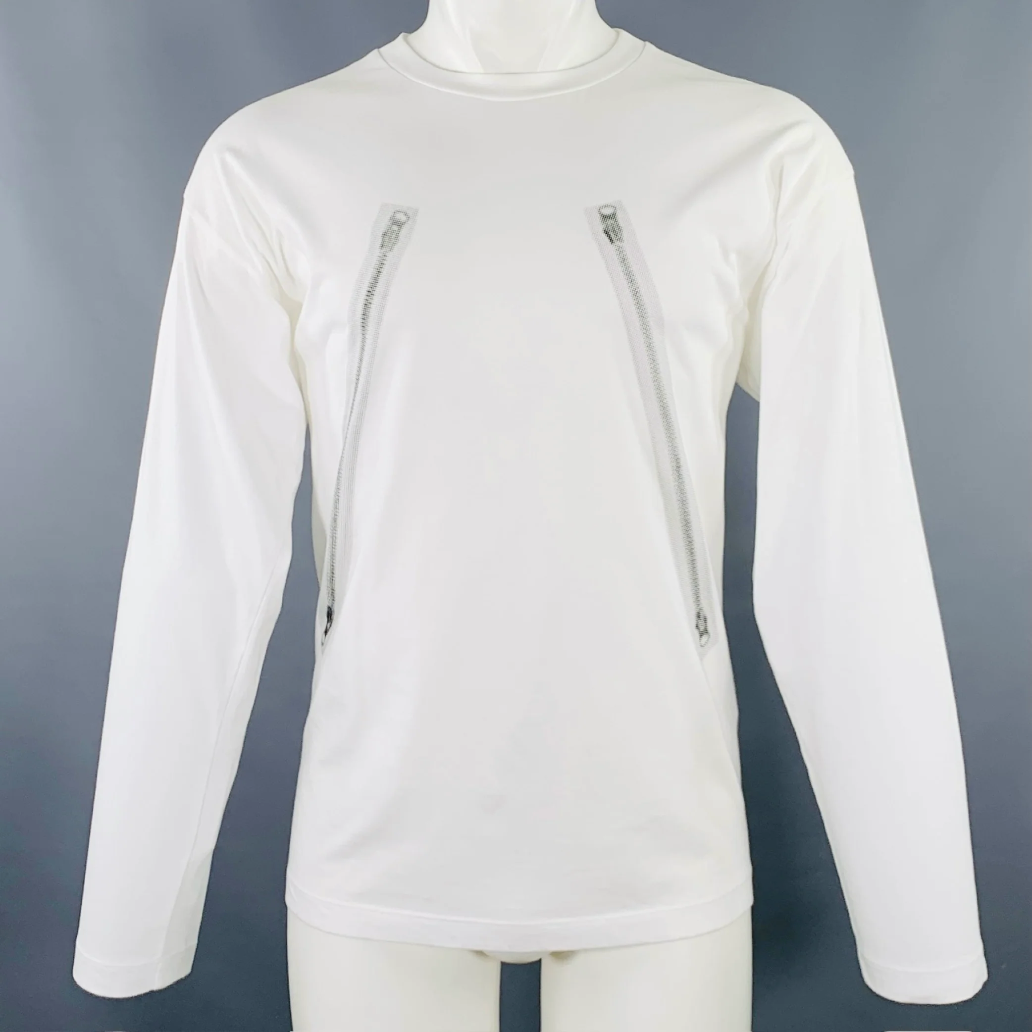 MAISON MARGIELA Size S White Black Graphic Cotton Long T-shirt
