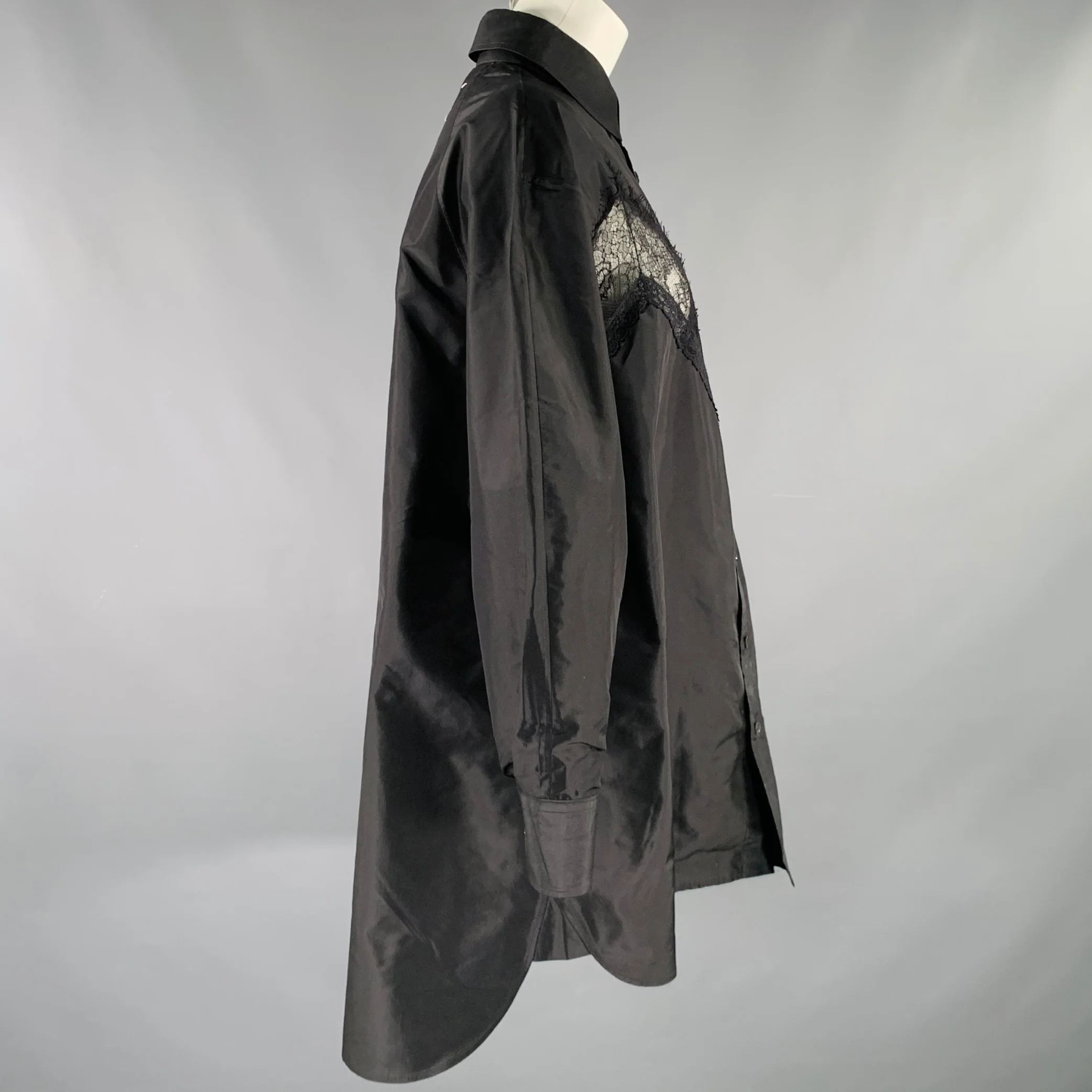 MAISON MARGIELA Size XS Black Silk Lace Oversized Shirt - Image 3