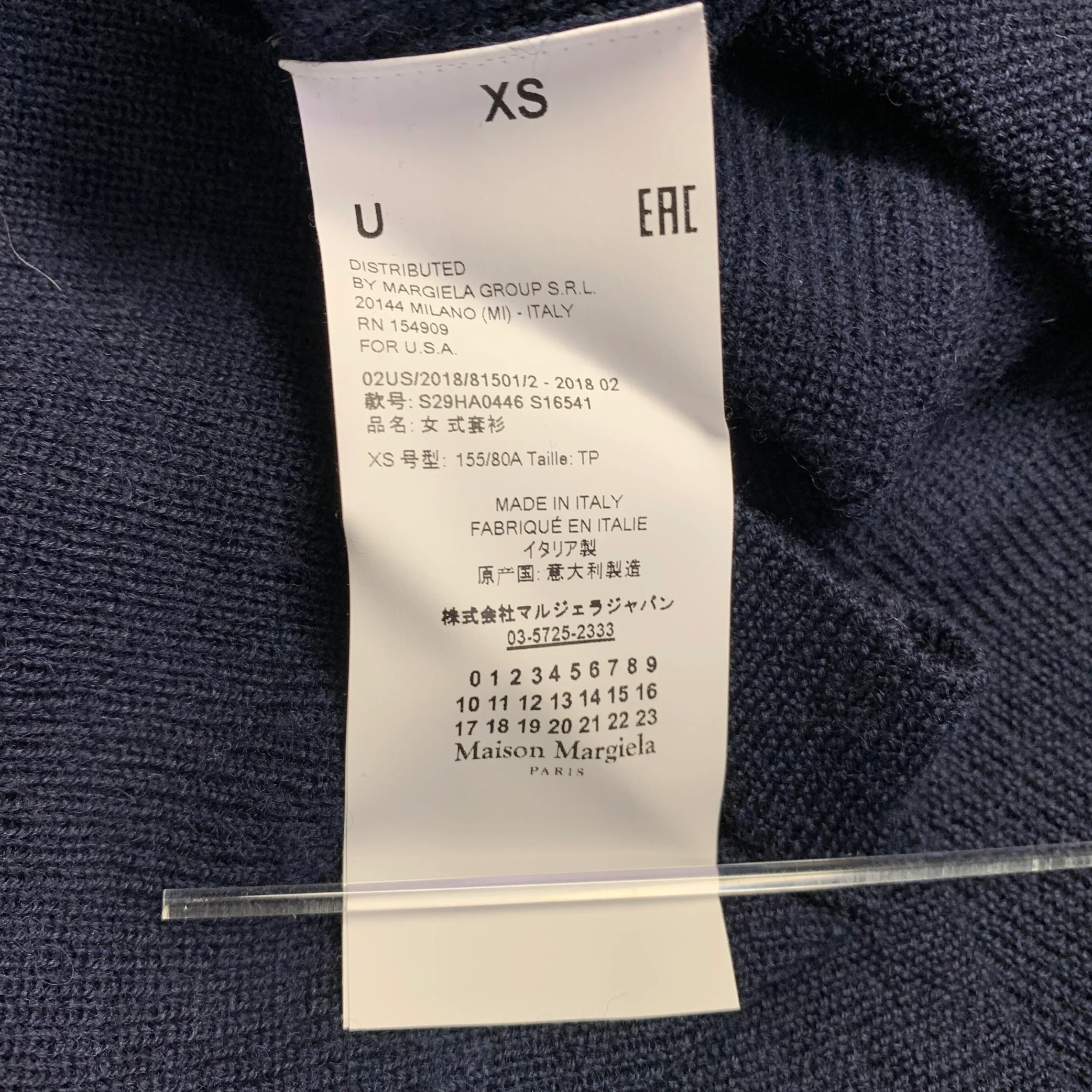 MAISON MARGIELA Size XS Navy Yellow Wool Blend Crew Neck Sweater - Image 8