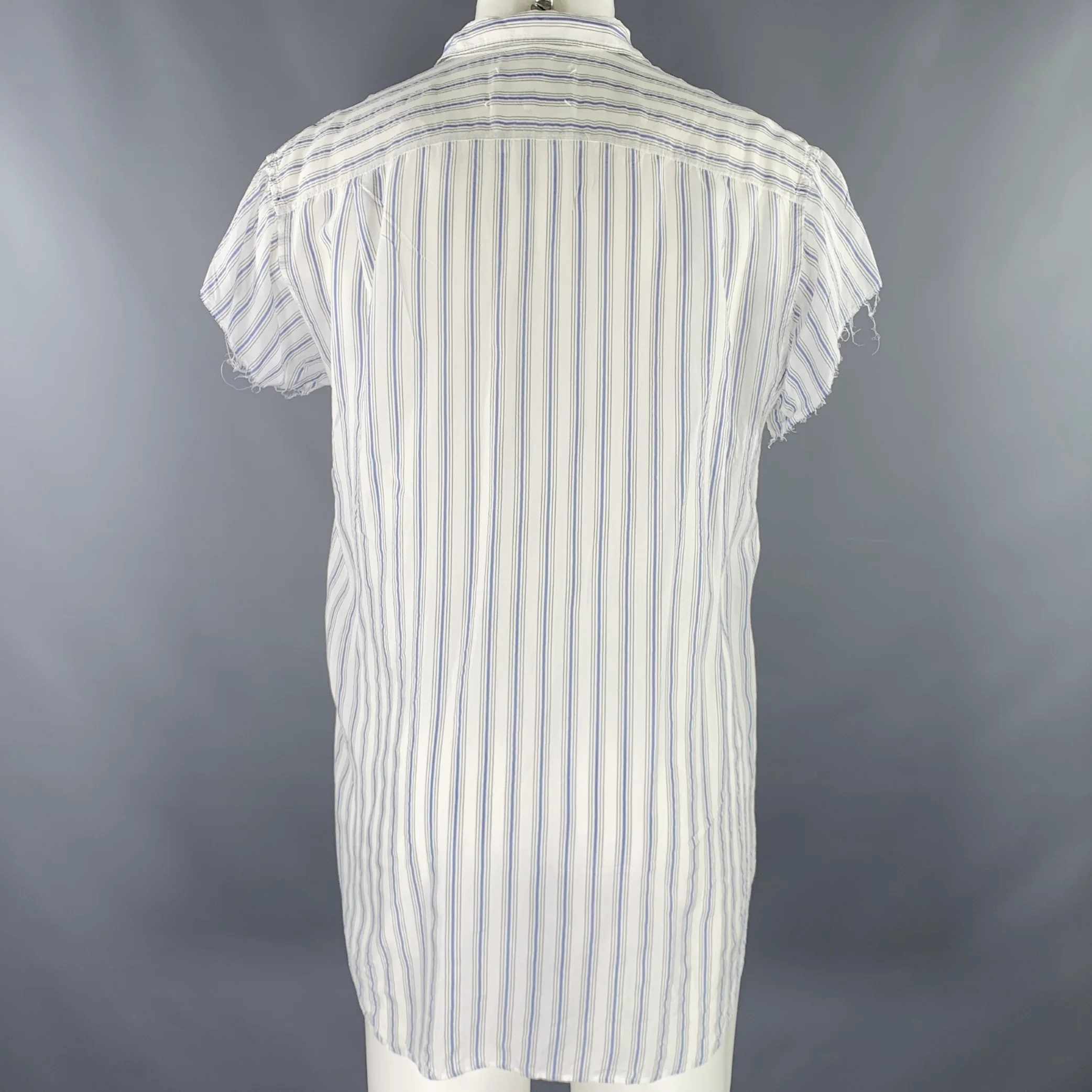 MAISON MARGIELA Size XS White Blue Cupro Short Sleeve Shirt - Image 4