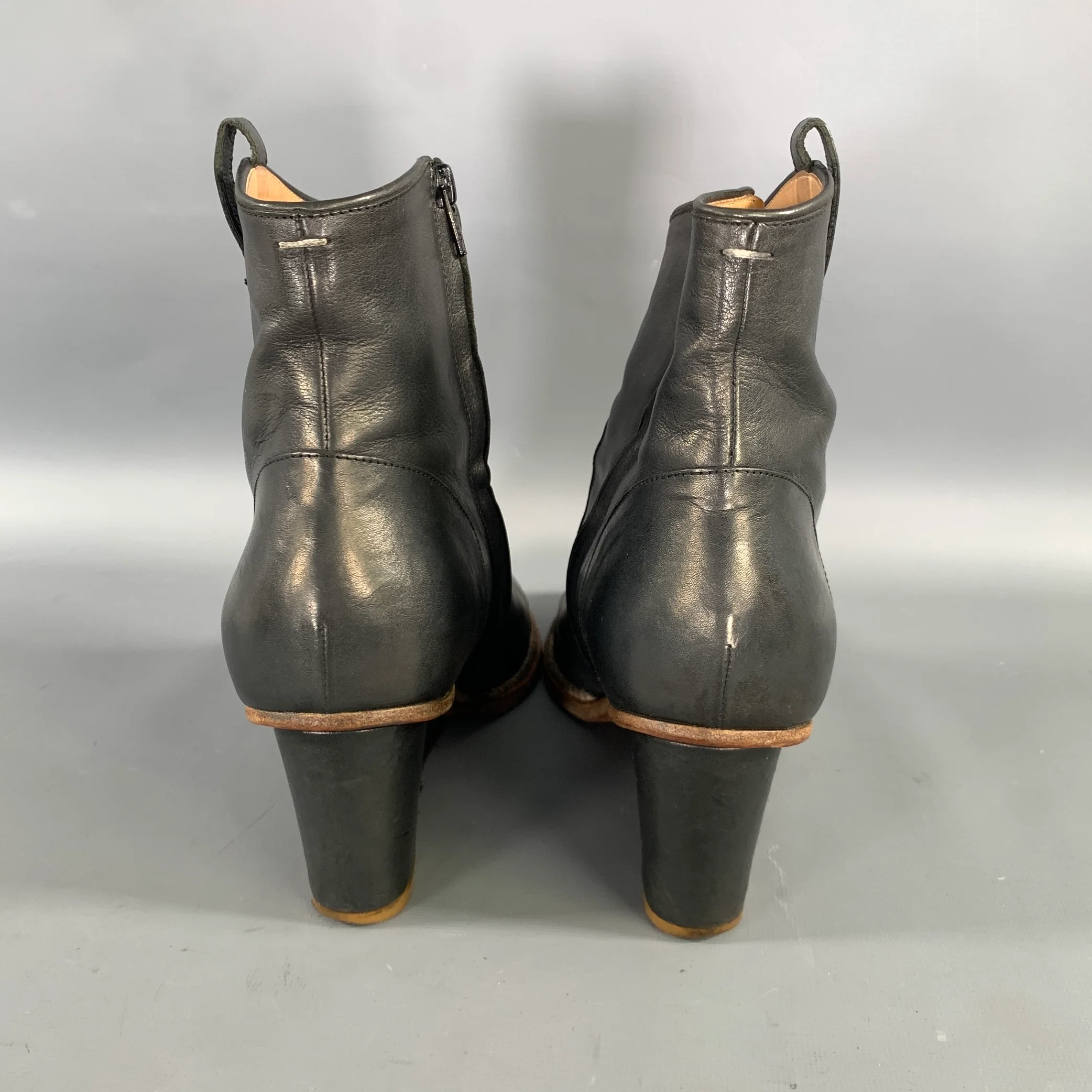 MAISON MARTIN MARGIELA Size 10 Black Brown Leather Ankle Zips Boots - Image 3