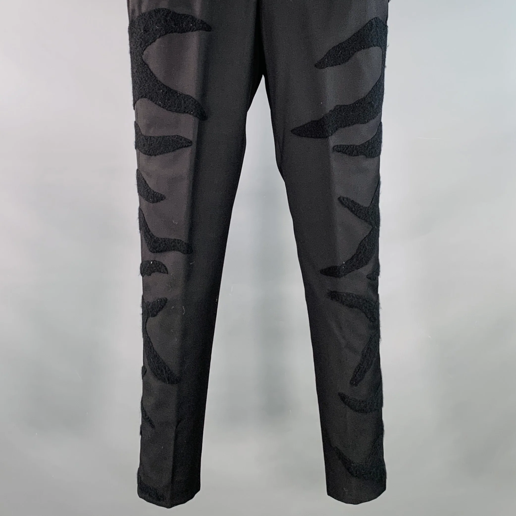 MAISON MARTIN MARGIELA Size 28 Black Twill Wool Flames Flat Front Dress Pants - Image 2