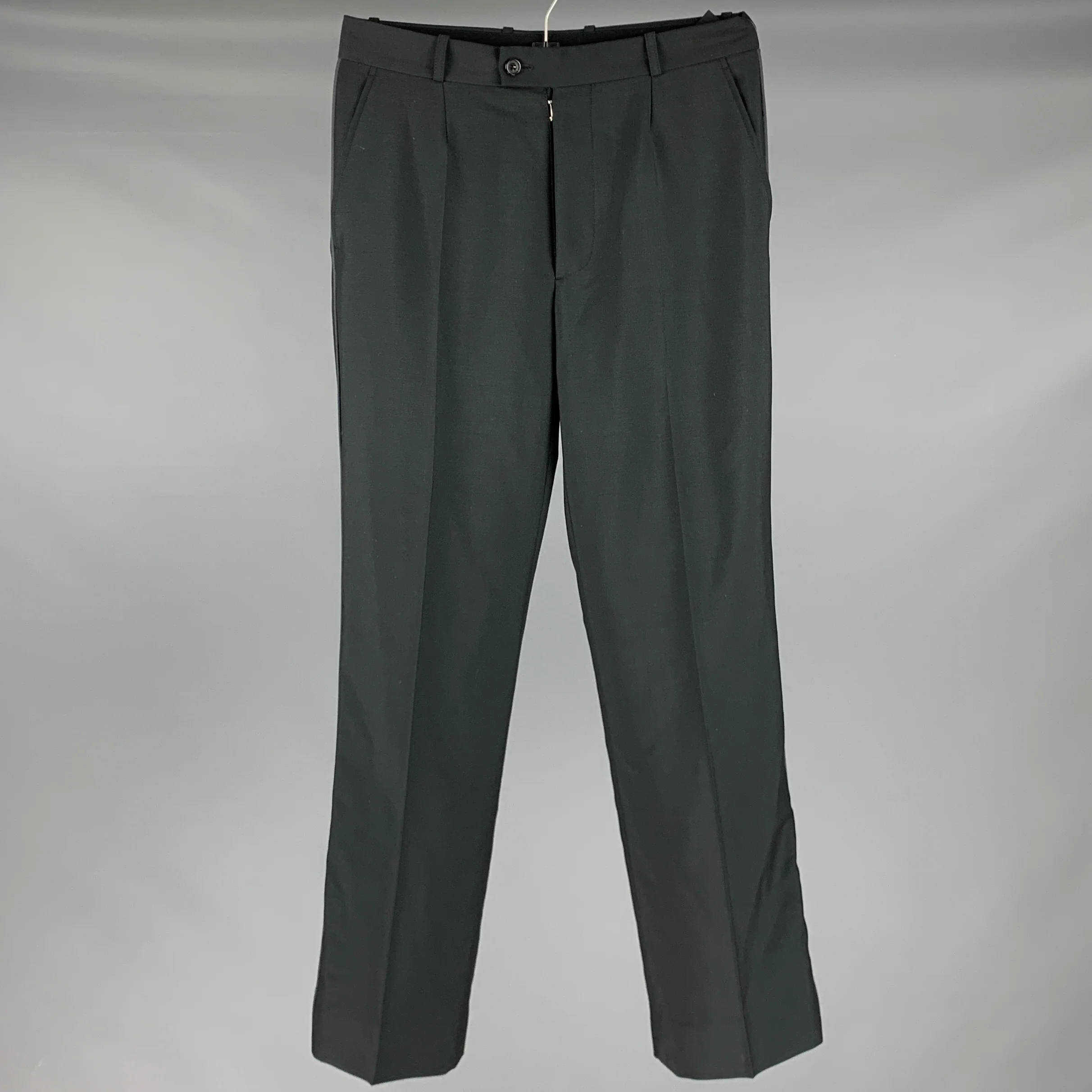 MAISON MARTIN MARGIELA Size 30 Black Wool Mohair Tuxedo Dress Pants