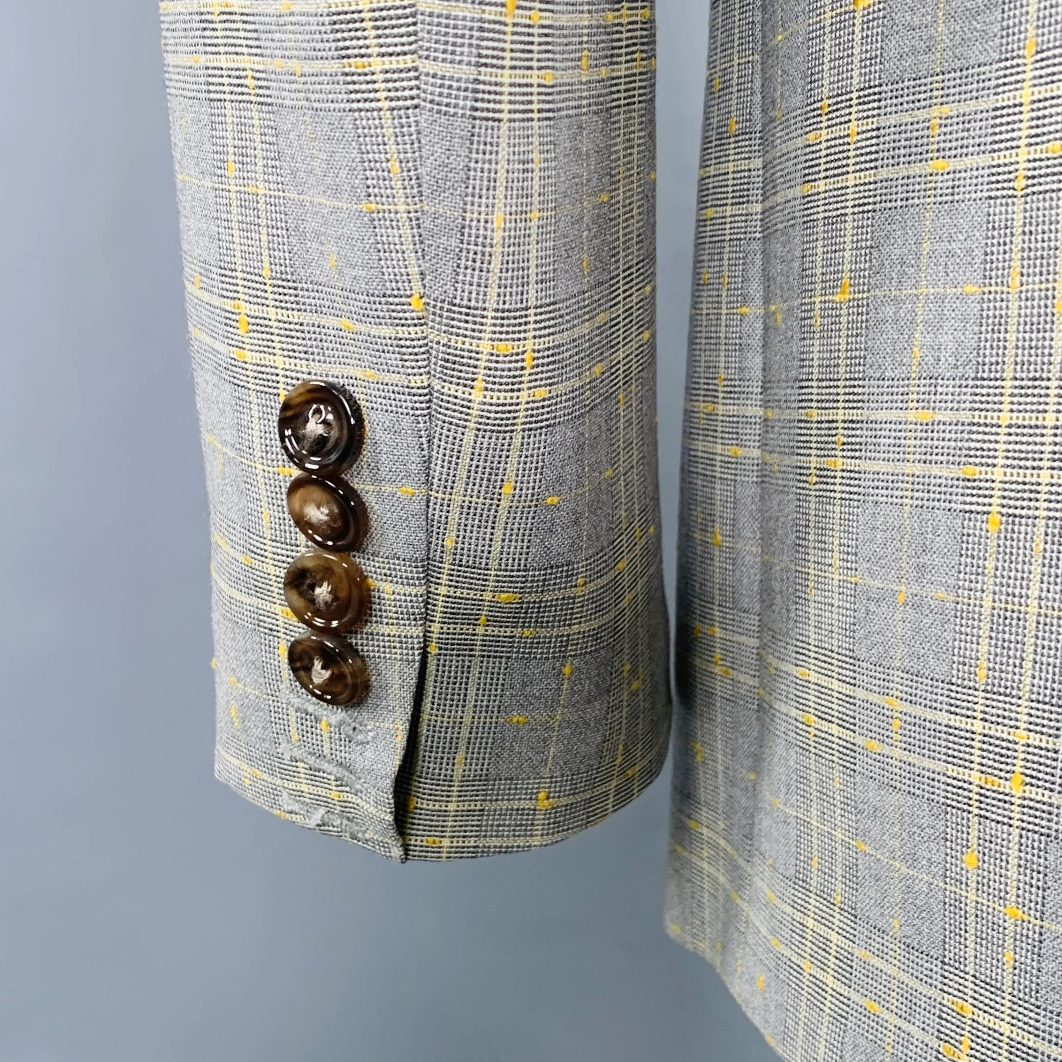 MAISON MARTIN MARGIELA Size 38 Grey Yellow Plaid Sport Coat - Image 5