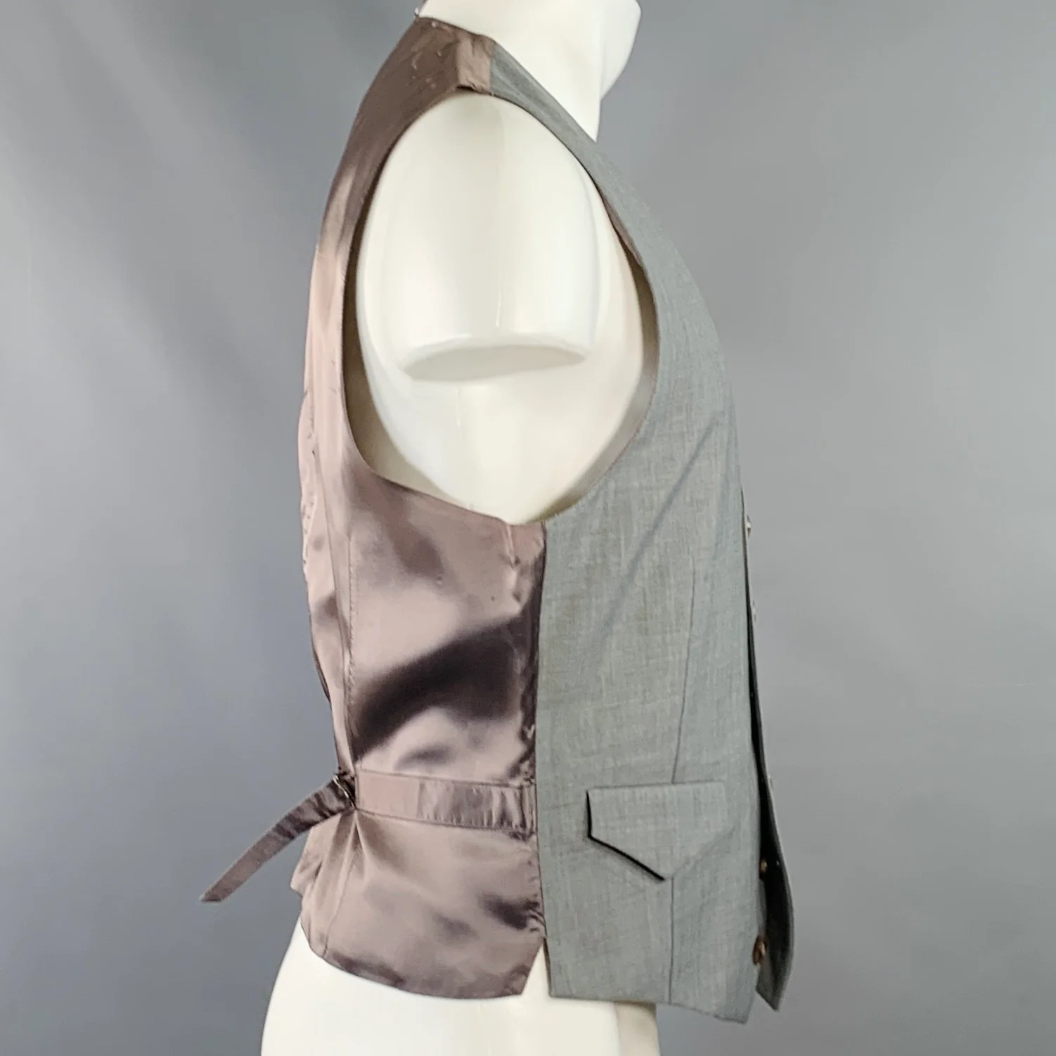MAISON MARTIN MARGIELA Size 40 Heather Grey Taupe V-Neck Formal Vest - Image 2