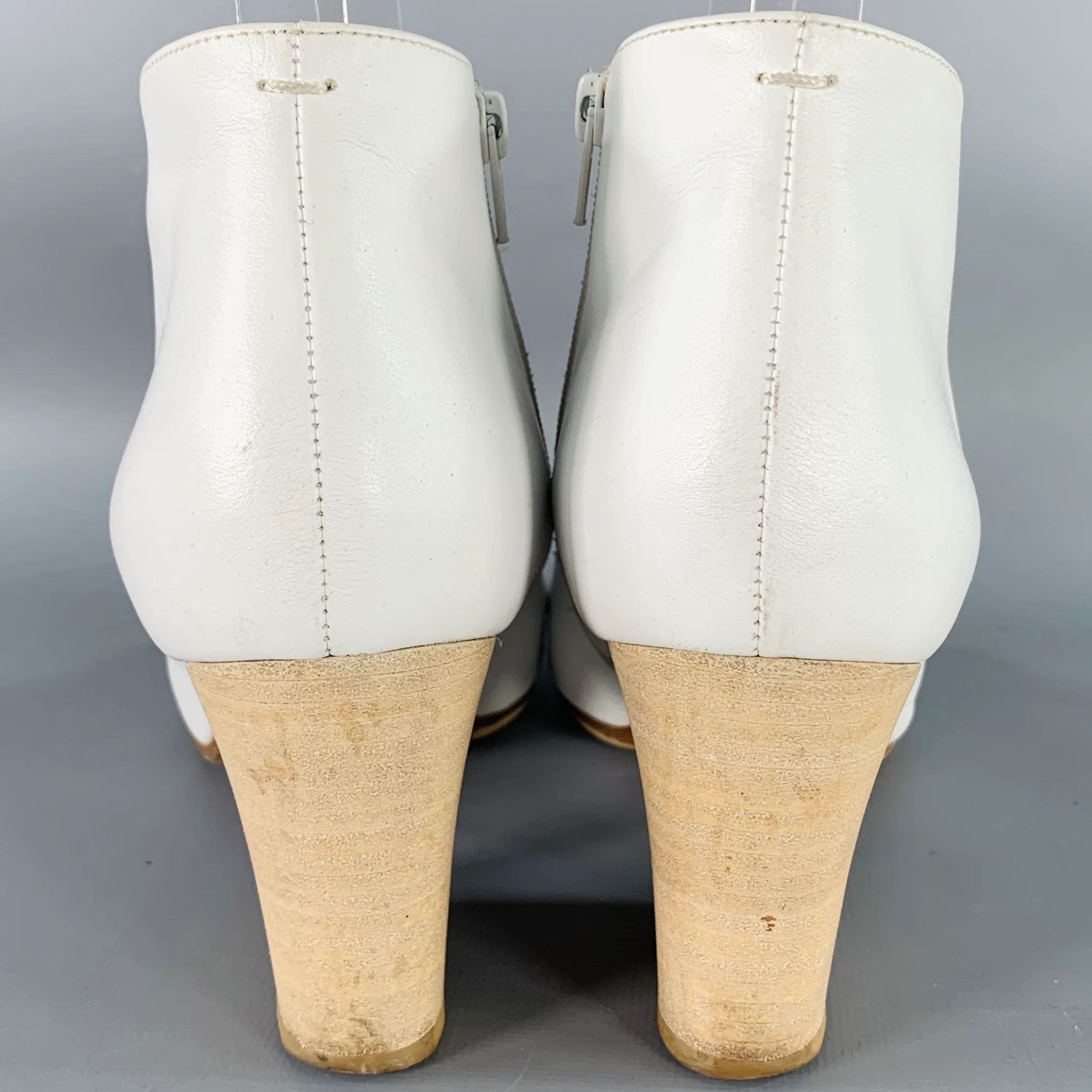 MAISON MARTIN MARGIELA Size 7 White Leather Peep Toe Boots - Image 3