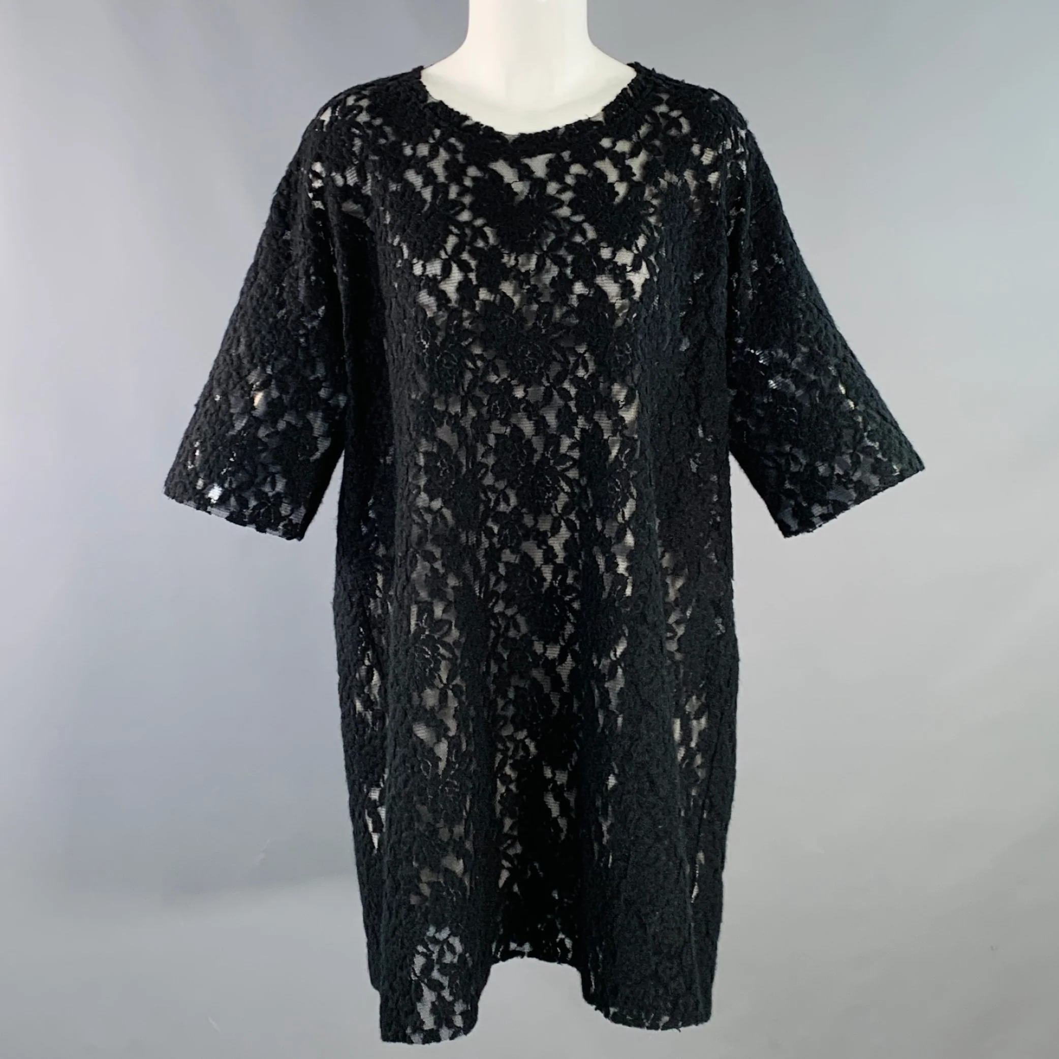 MAISON MARTIN MARGIELA Size M Black Polyamide Blend Lace Crew Neck T-Shirt Dress