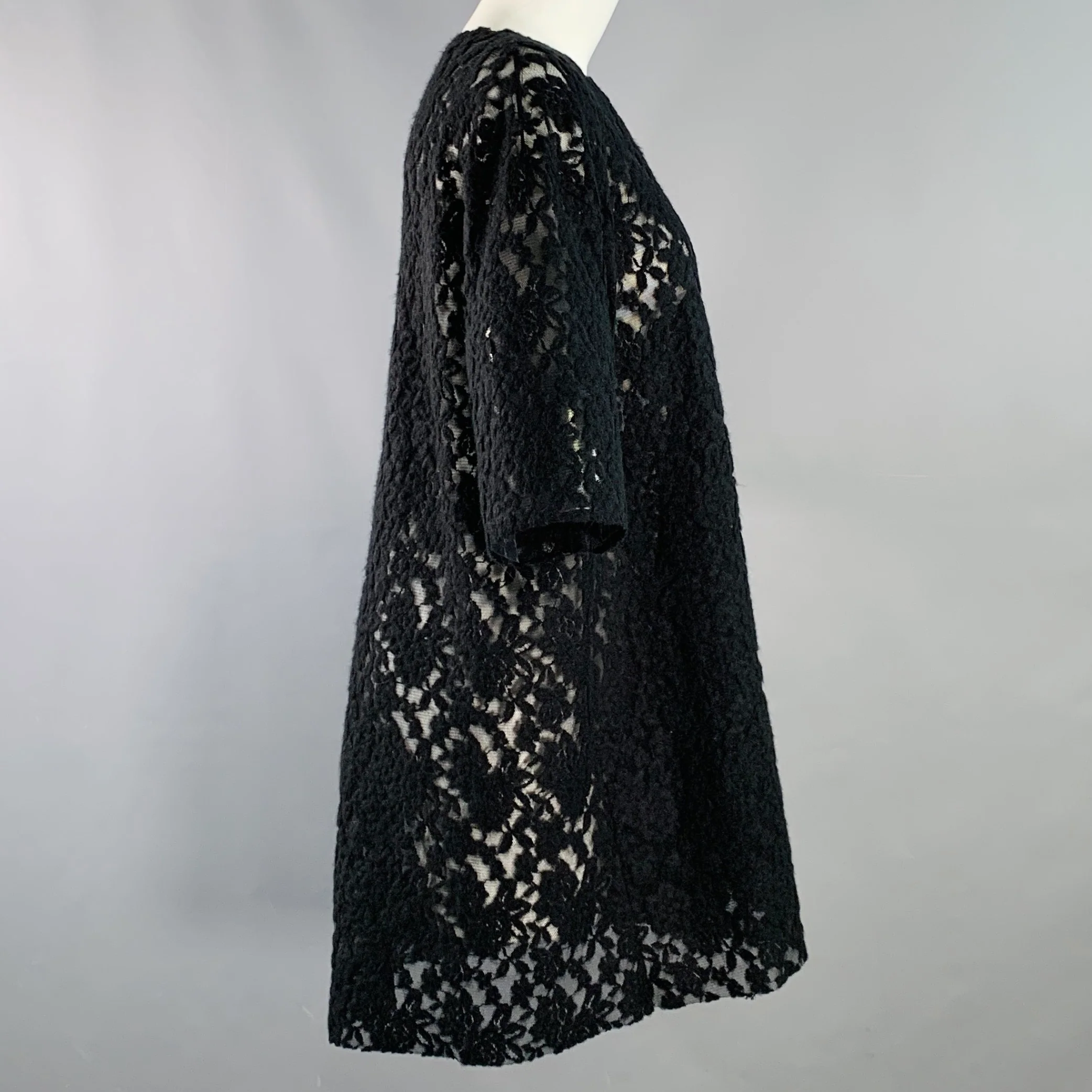 MAISON MARTIN MARGIELA Size M Black Polyamide Blend Lace Crew Neck T-Shirt Dress - Image 3