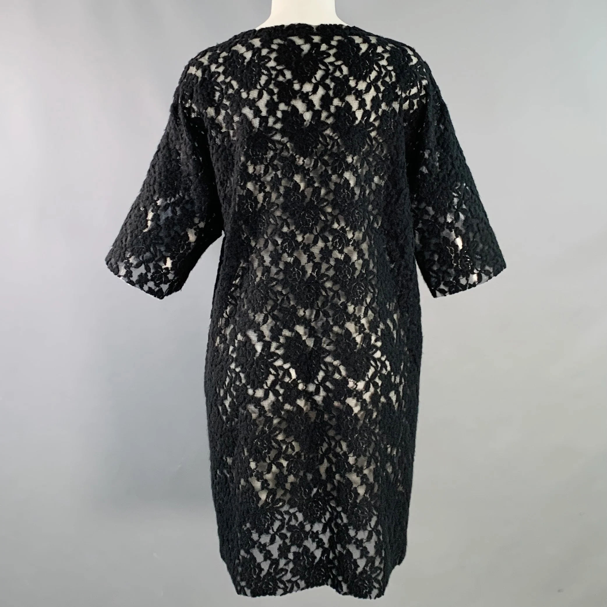 MAISON MARTIN MARGIELA Size M Black Polyamide Blend Lace Crew Neck T-Shirt Dress - Image 4
