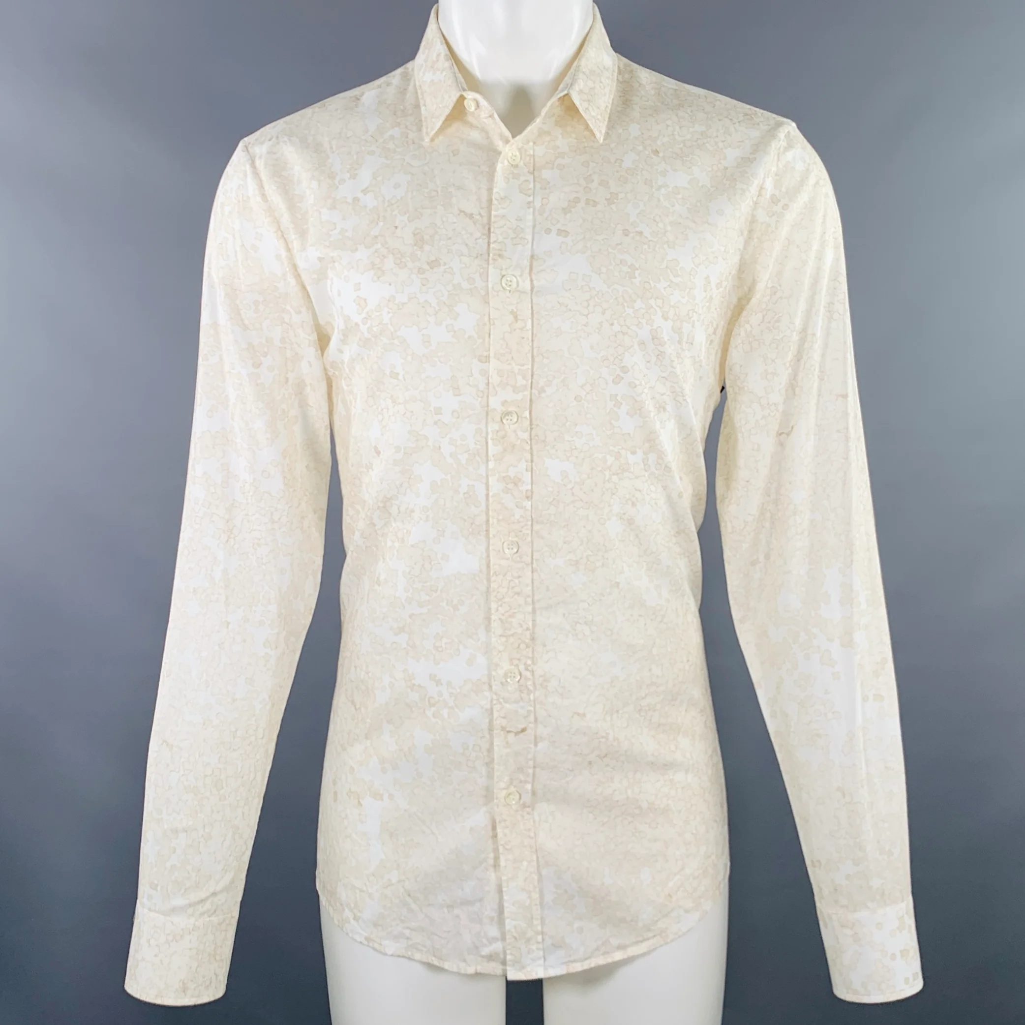 MAISON MARTIN MARGIELA Size M Off White Beige Marbled Cotton Long Sleeve Shirt