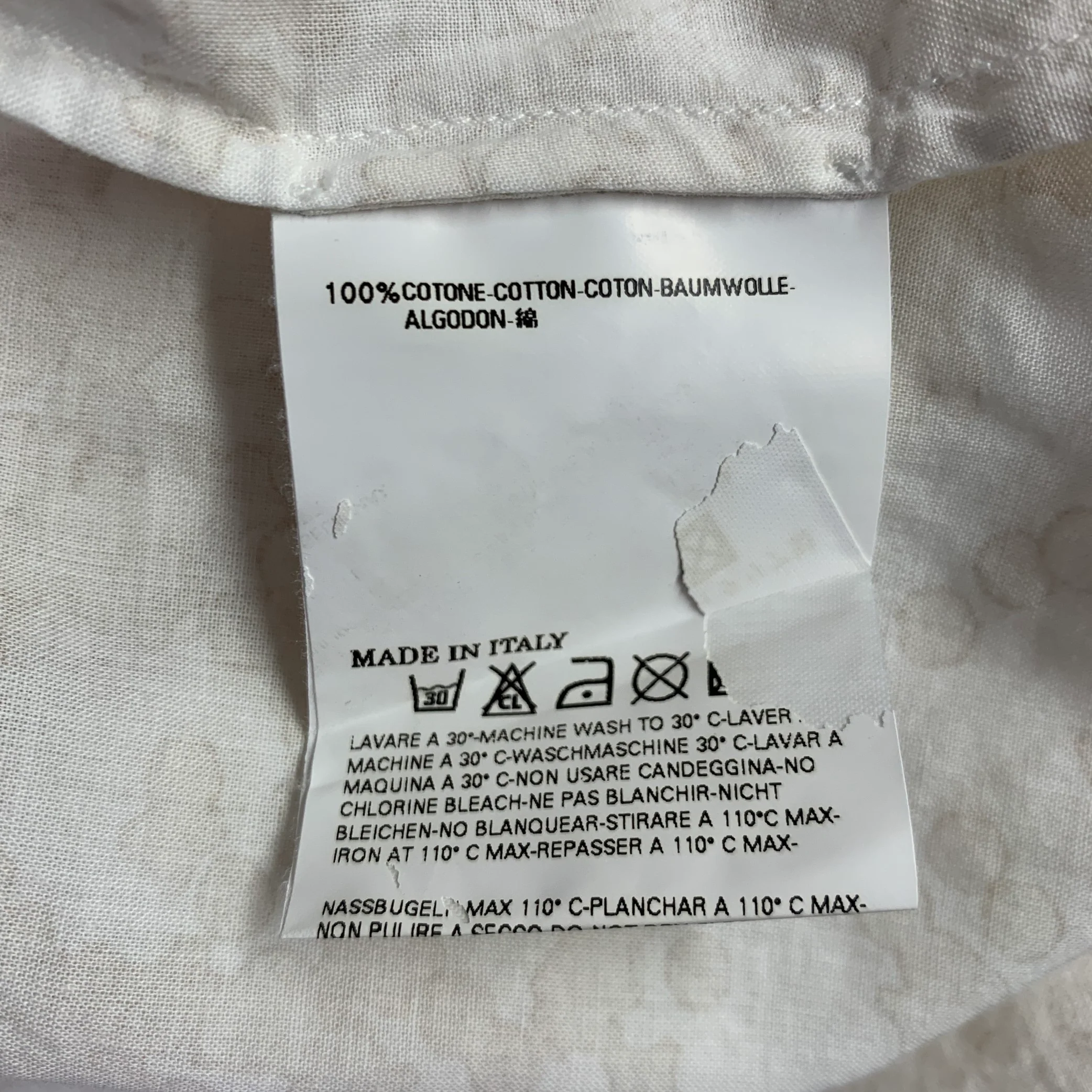 MAISON MARTIN MARGIELA Size M Off White Beige Marbled Cotton Long Sleeve Shirt - Image 8