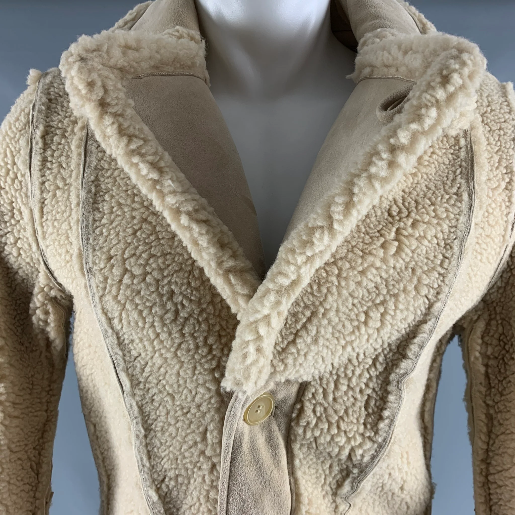 MAISON MARTIN MARGIELA Size S Beige Solid Faux Fur Coat - Image 2