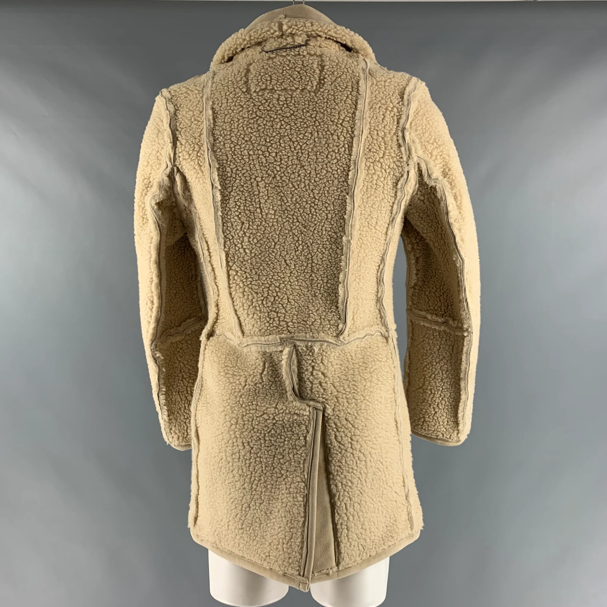 MAISON MARTIN MARGIELA Size S Beige Solid Faux Fur Coat - Image 4